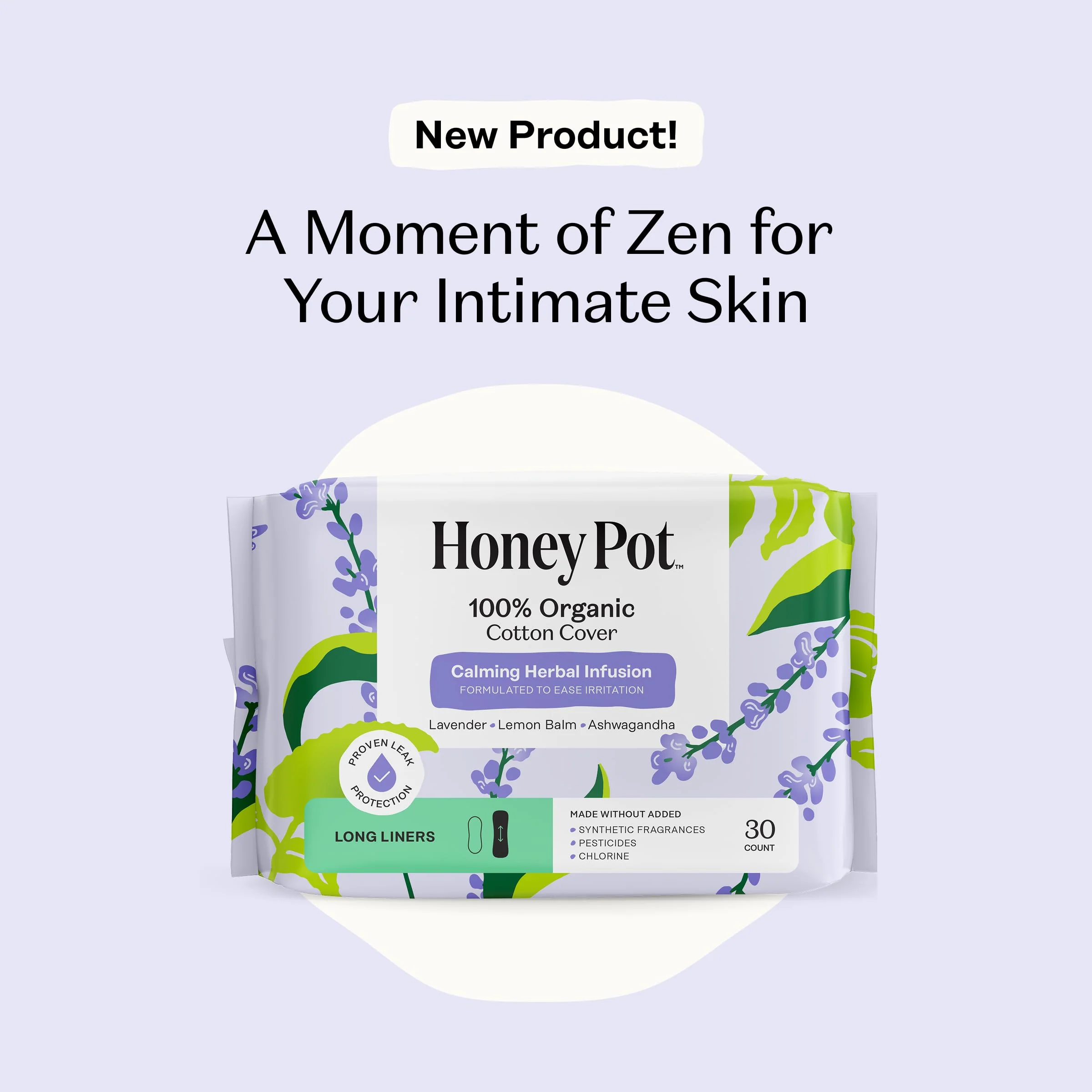Honey Pot - Calming Long Panty Liners for Women - 100% Organic Cotton Top Sheet - Feminine Care - Non Cooling - Calming Herbs of Lavender, Ashwagandha, & Lemon Balm - 120ct - Image 3