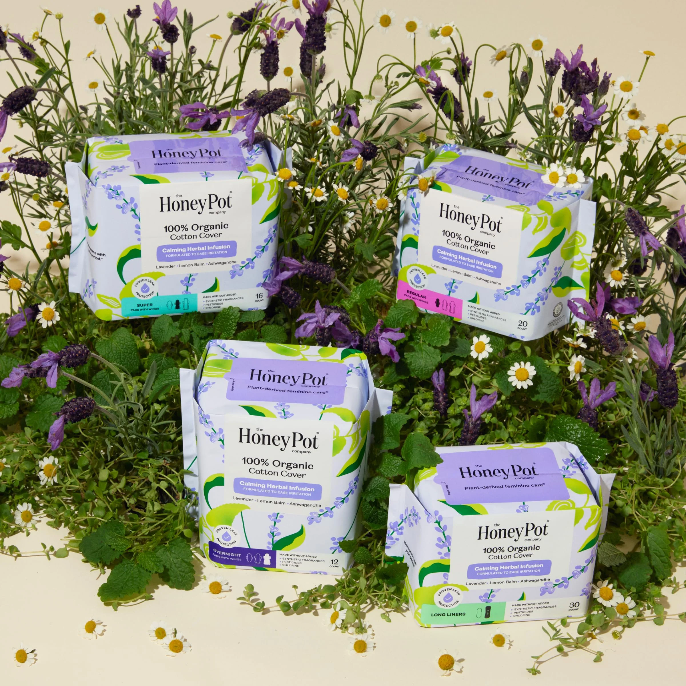 Honey Pot - Calming Long Panty Liners for Women - 100% Organic Cotton Top Sheet - Feminine Care - Non Cooling - Calming Herbs of Lavender, Ashwagandha, & Lemon Balm - 120ct - Image 6