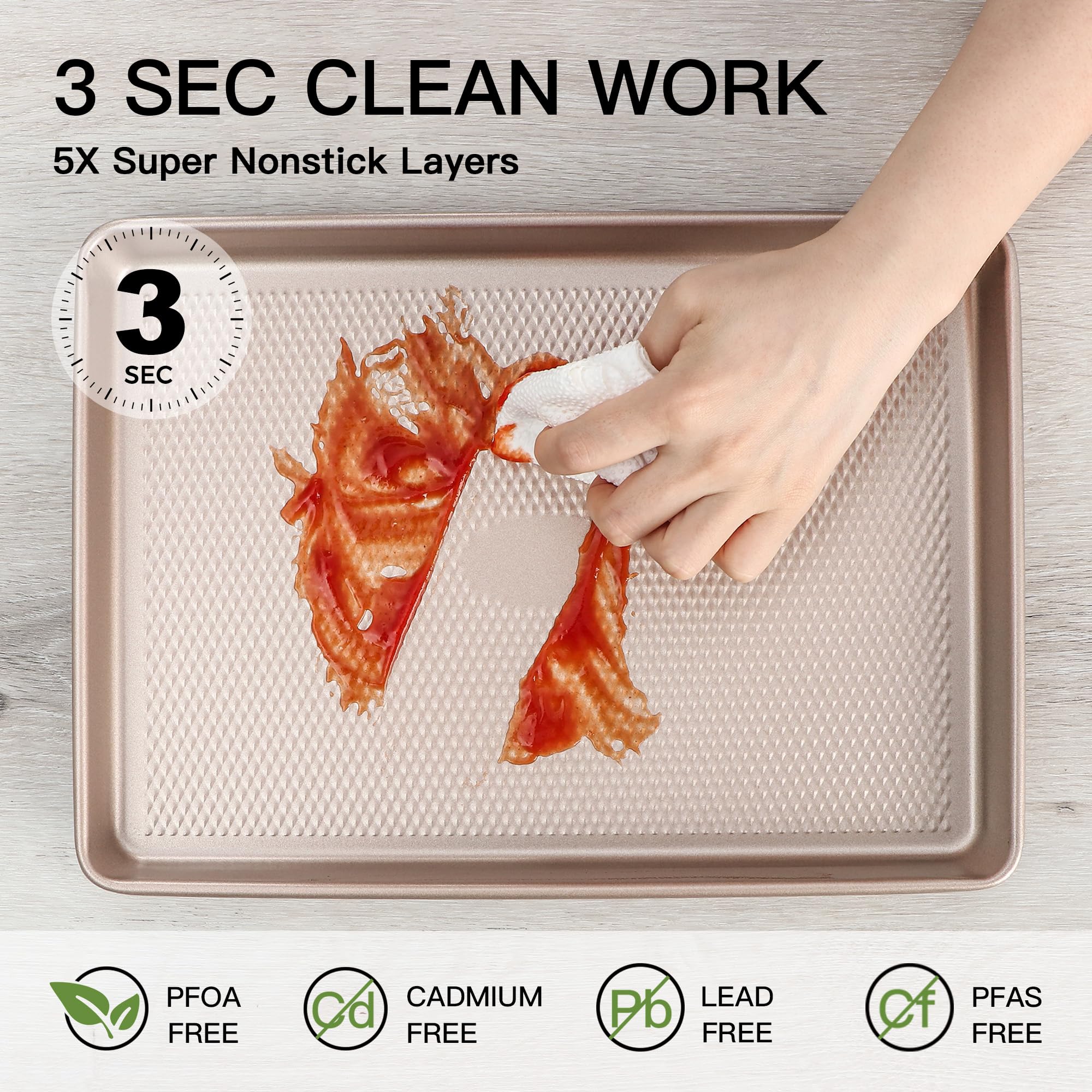 HONGBAKE 2 Pack Half Sheet Baking Pans,Non Stick Baking Sheet for Oven, 57% Thicker Carbon Steel Cookie Sheets for baking, 17.5" x 12" Cookie Trays - Image 4