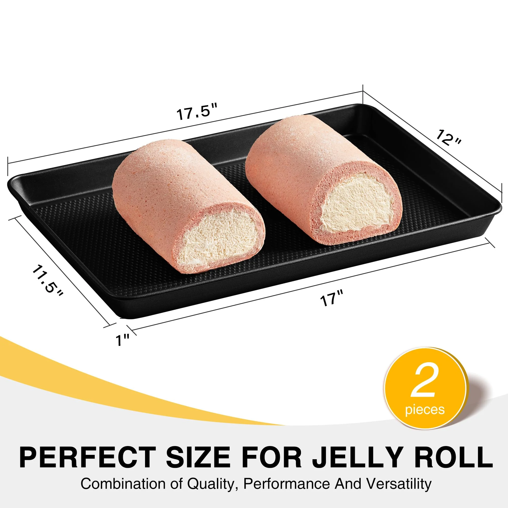 HONGBAKE 2 Pack Half Sheet Pan Set, 1/2 Cookie Sheets for Baking with Diamond Texture, 17.5" x 12" Large Baking Sheets Non Stick, Non Toxic Oven Trays for Cooking, 57% Thicker Carbon Steel, Dark Gray - Image 6