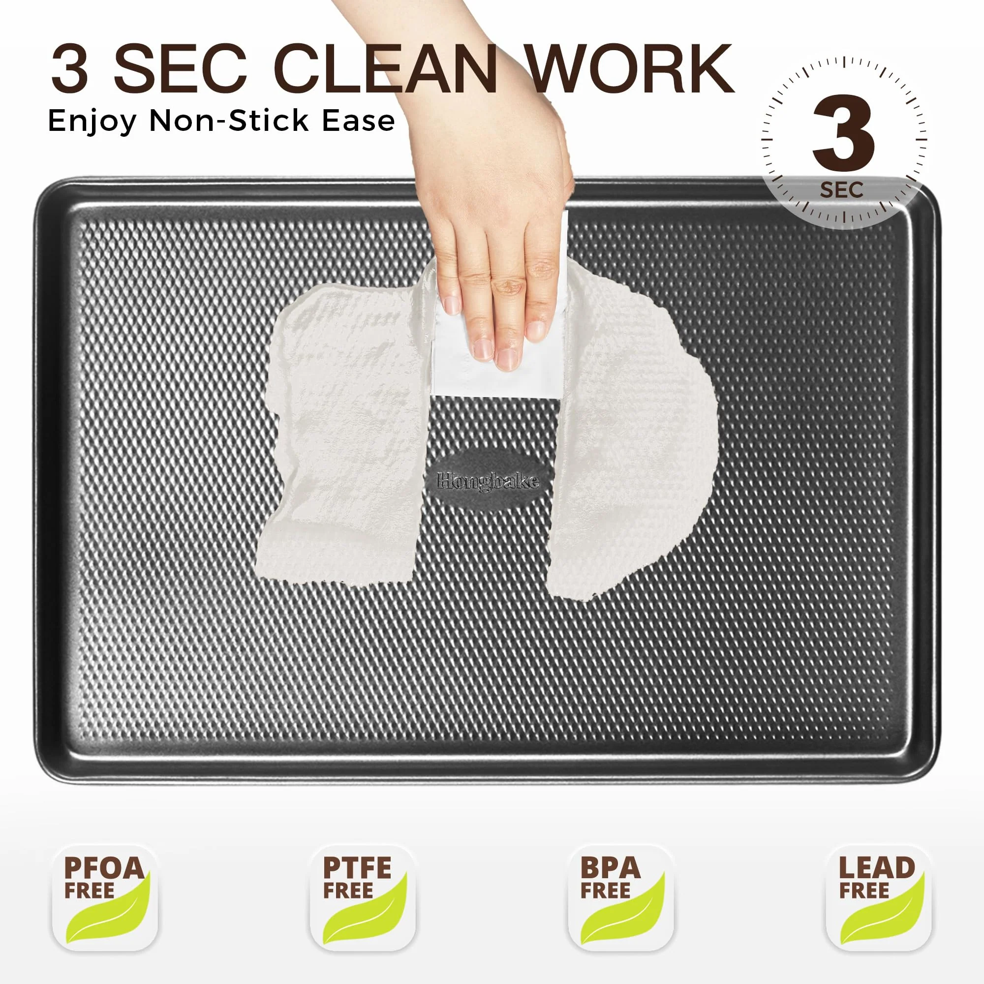 HONGBAKE 2 Pack Jelly Roll Pan Set 15x10, Cookie Sheets for Baking with Diamond Texture, Baking Sheets Non Stick, Non Toxic Oven Trays for Cooking, Heavy Duty 57% Thicker Carbon Steel, Dark Gray - Image 4