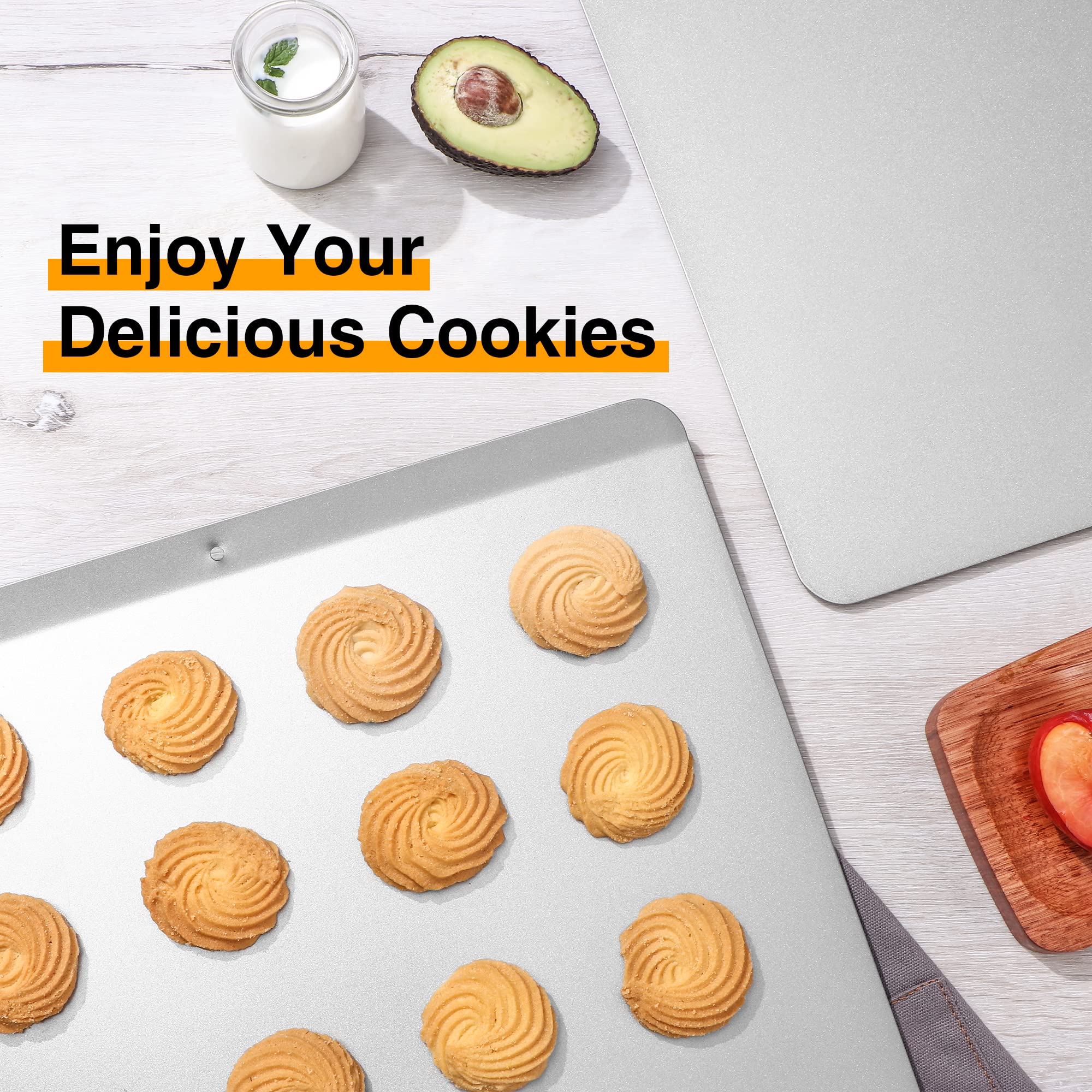 HONGBAKE 2 Pieces Large Flat Cookie Sheet No Edges, Nonstick Insulated Baking Pan, Commercial Oven Trays for Cooking, 16" X 14", Grey - Image 2