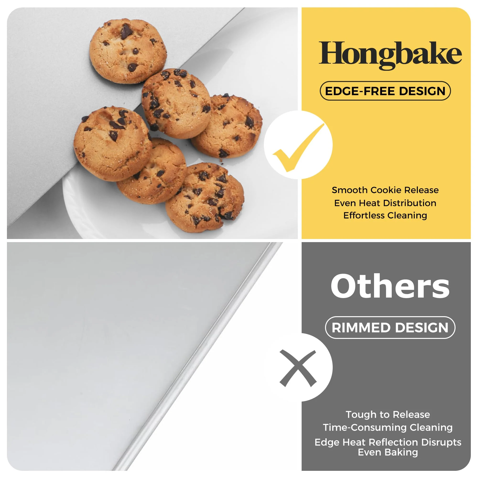 HONGBAKE 2 Pieces Large Flat Cookie Sheet No Edges, Nonstick Insulated Baking Pan, Commercial Oven Trays for Cooking, 16" X 14", Grey - Image 6