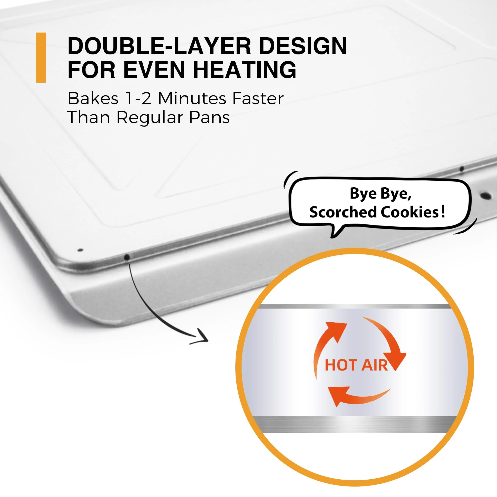 HONGBAKE 2 Pieces Large Flat Cookie Sheet No Edges, Nonstick Insulated Baking Pan, Commercial Oven Trays for Cooking, 16" X 14", Grey - Image 7