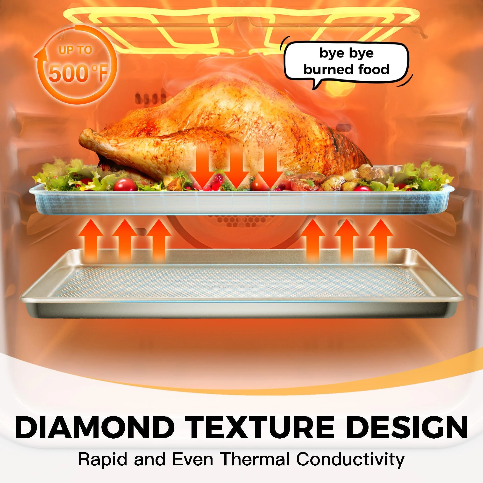 HONGBAKE 3 Pack Nonstick Ceramic Baking Sheet Pan Set for Oven, Non-Toxic Half/Quarter/Jelly Roll Pans with Diamond Texture, Heavy Duty 0.8mm Thick Aluminized Steel Cookie Trays for Cooking, Cream - Image 2