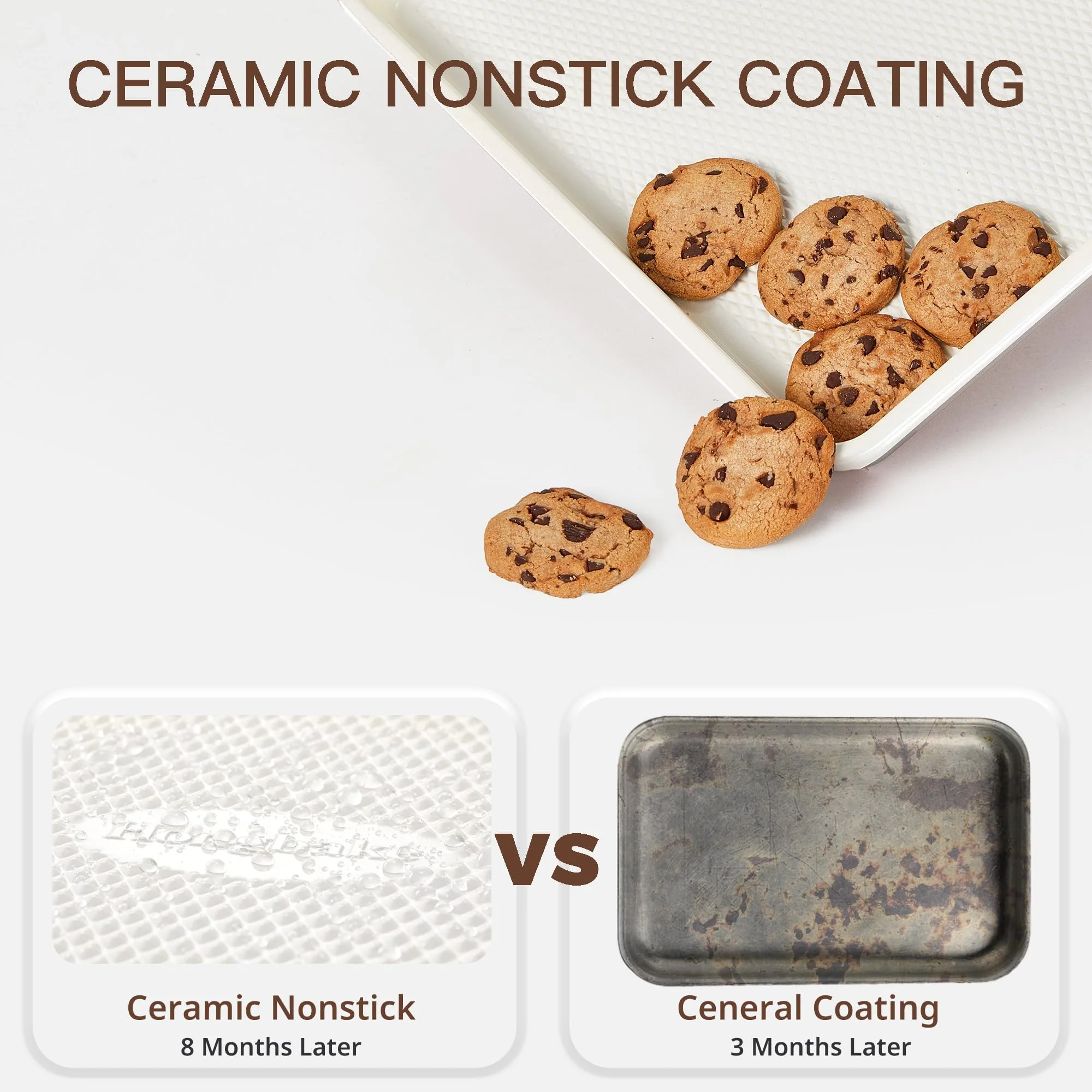 HONGBAKE 3 Pack Nonstick Ceramic Baking Sheet Pan Set for Oven, Non-Toxic Half/Quarter/Jelly Roll Pans with Diamond Texture, Heavy Duty 0.8mm Thick Aluminized Steel Cookie Trays for Cooking, Cream - Image 6