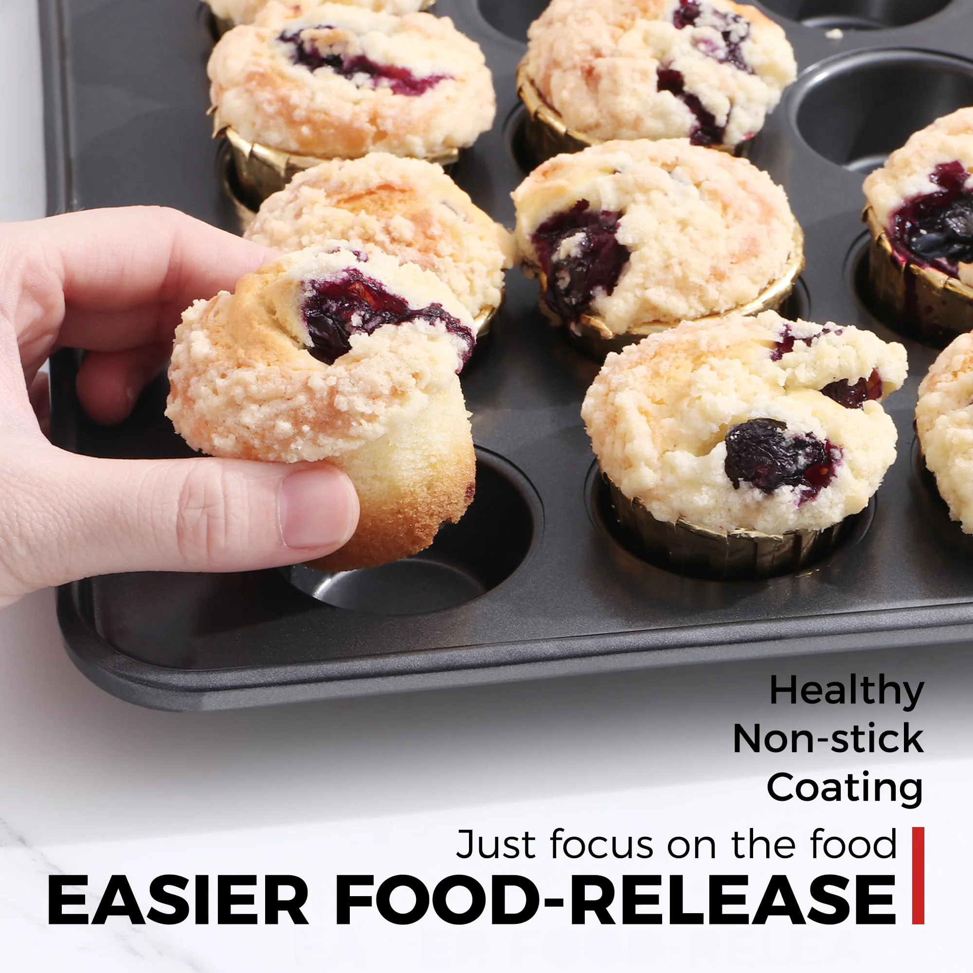 HONGBAKE 48 Cup Mini Muffin Pan, Small Cupcake Pan, Premium Nonstick Muffin Tin for Baking Cheesecake, Dishwasher Safe and Heavy Duty, Carbon Steel - Image 7