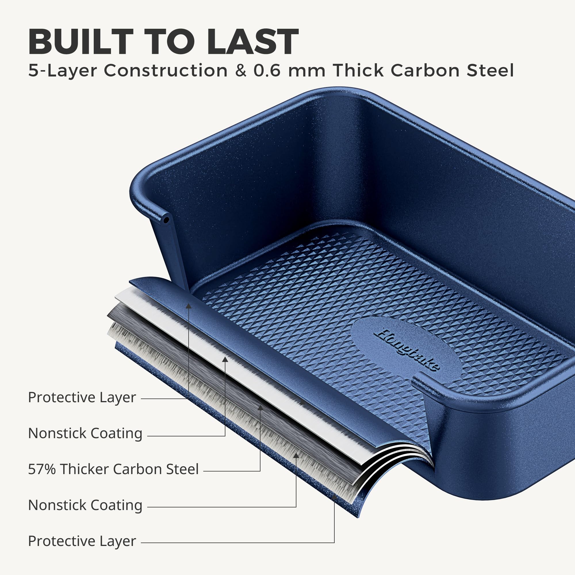 HONGBAKE 9-Piece Baking Pans Set Nonstick, Stackable Non Toxic Bakeware Sets with Diamond Texture, Oven Pan Set for Cooking, Includes Cookie Sheet with Rack, Cake Pan, Roasting Pan, Muffin Tin, Blue - Image 3