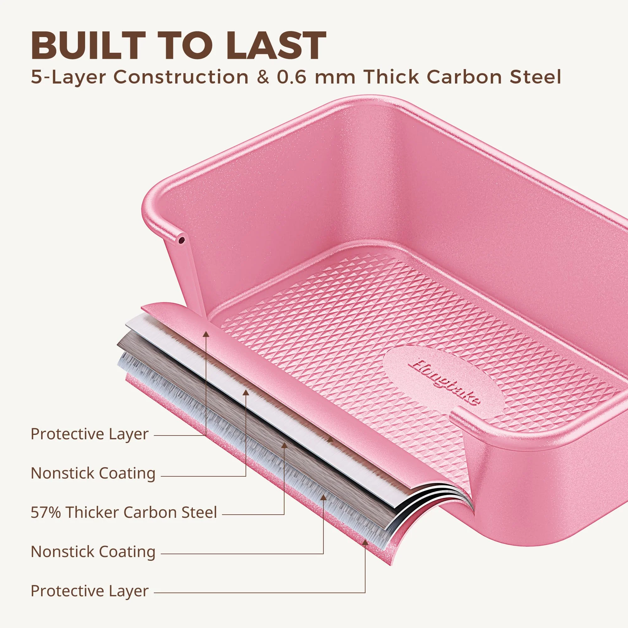 HONGBAKE 9-Piece Baking Pans Set Nonstick, Stackable Non Toxic Bakeware Sets with Diamond Texture, Oven Pan Set for Cooking, Includes Cookie Sheet with Rack, Cake Pan, Roasting Pan, Muffin Tin, Pink - Image 3