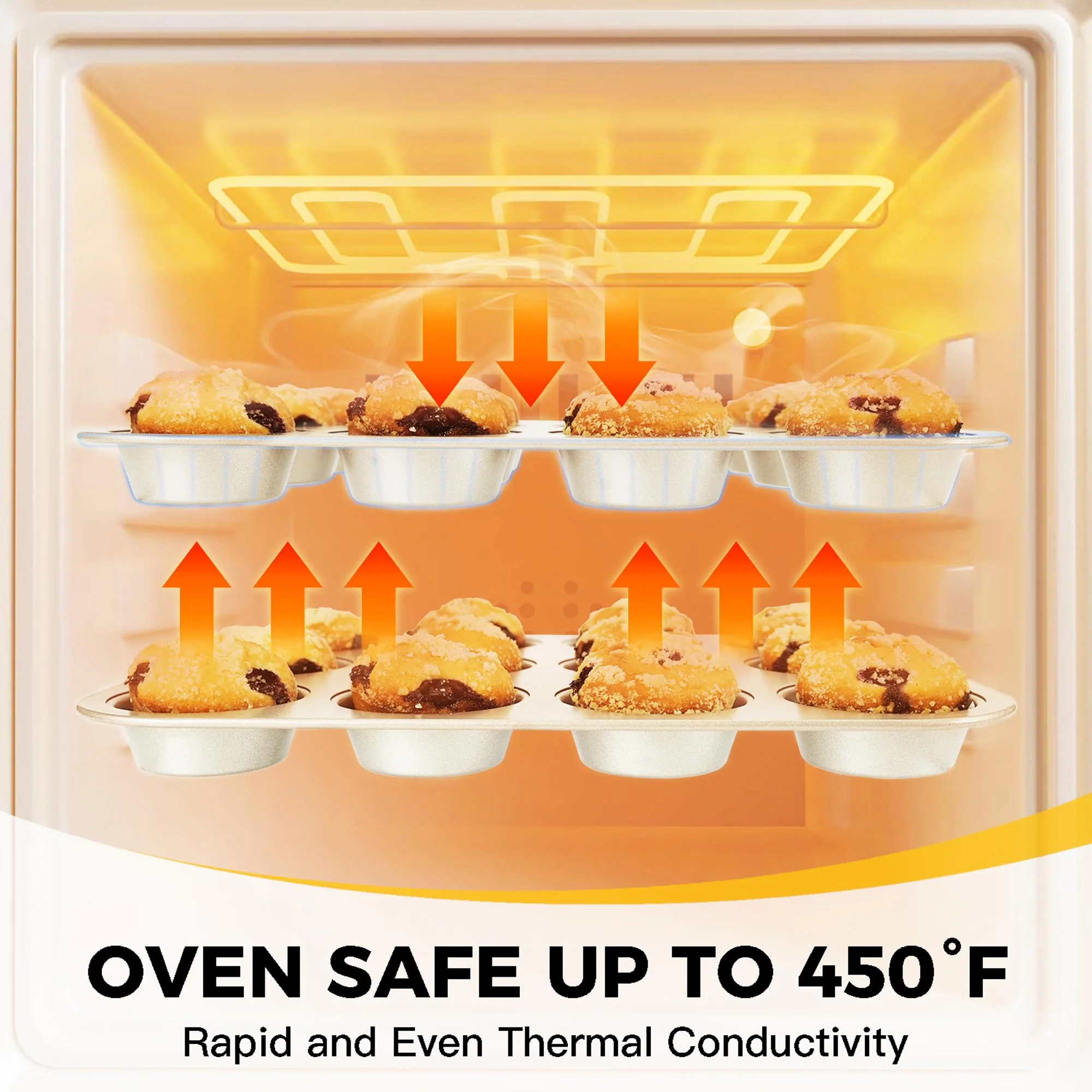 HONGBAKE Bakeware Sets, Baking Pans Set, Nonstick Oven Pan for Kitchen with Wider Grips, 10-Piece Including Rack, Cookie Sheet, Cake Pans, Loaf Pan, Muffin Pan, Pizza Pan -Cream - Image 3