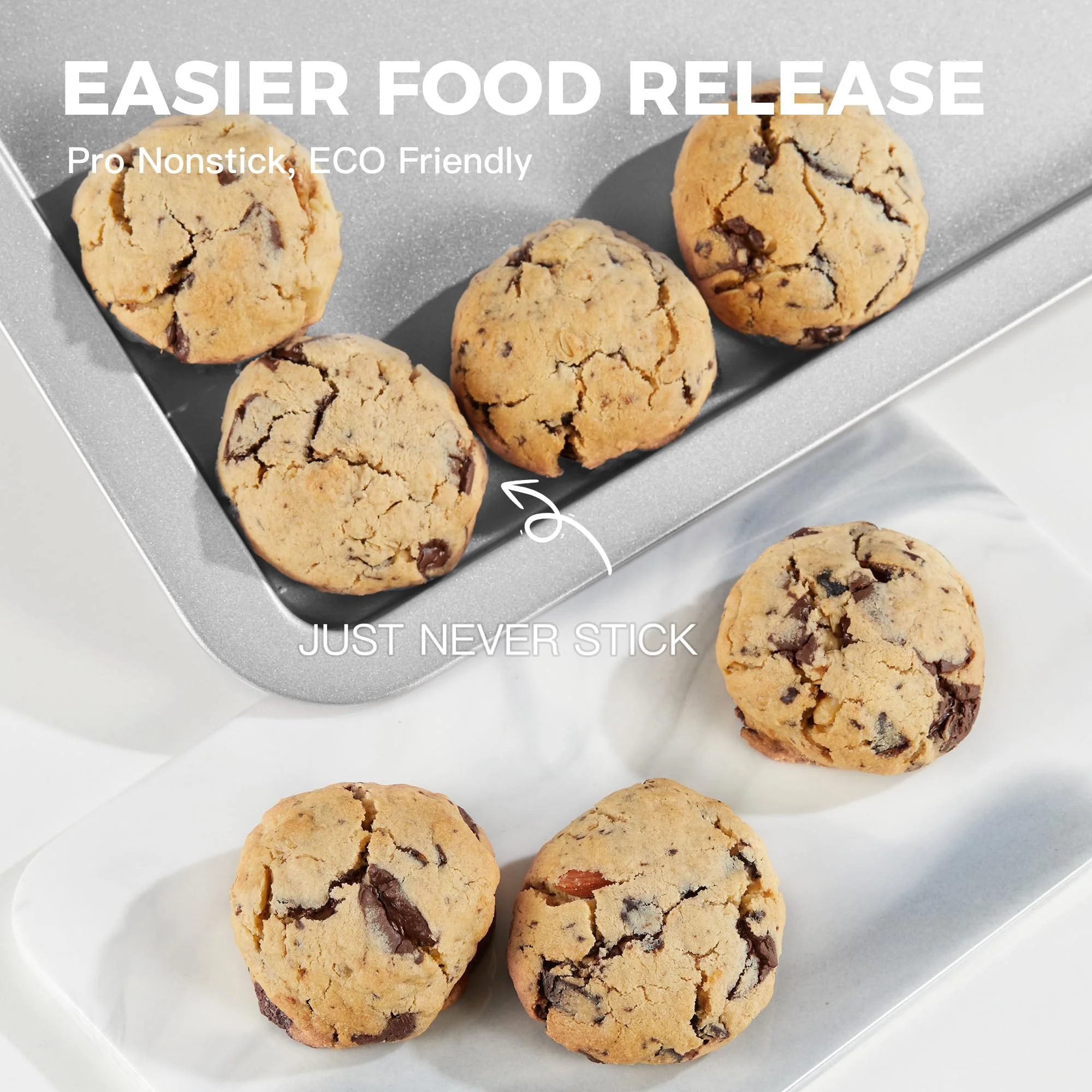 HONGBAKE Cookie Sheet, Baking Sheet Set, Nonstick Oven Pan with Wider Grips,3 Pack, Avoid Too Much Browning -Noble Silver - Image 3