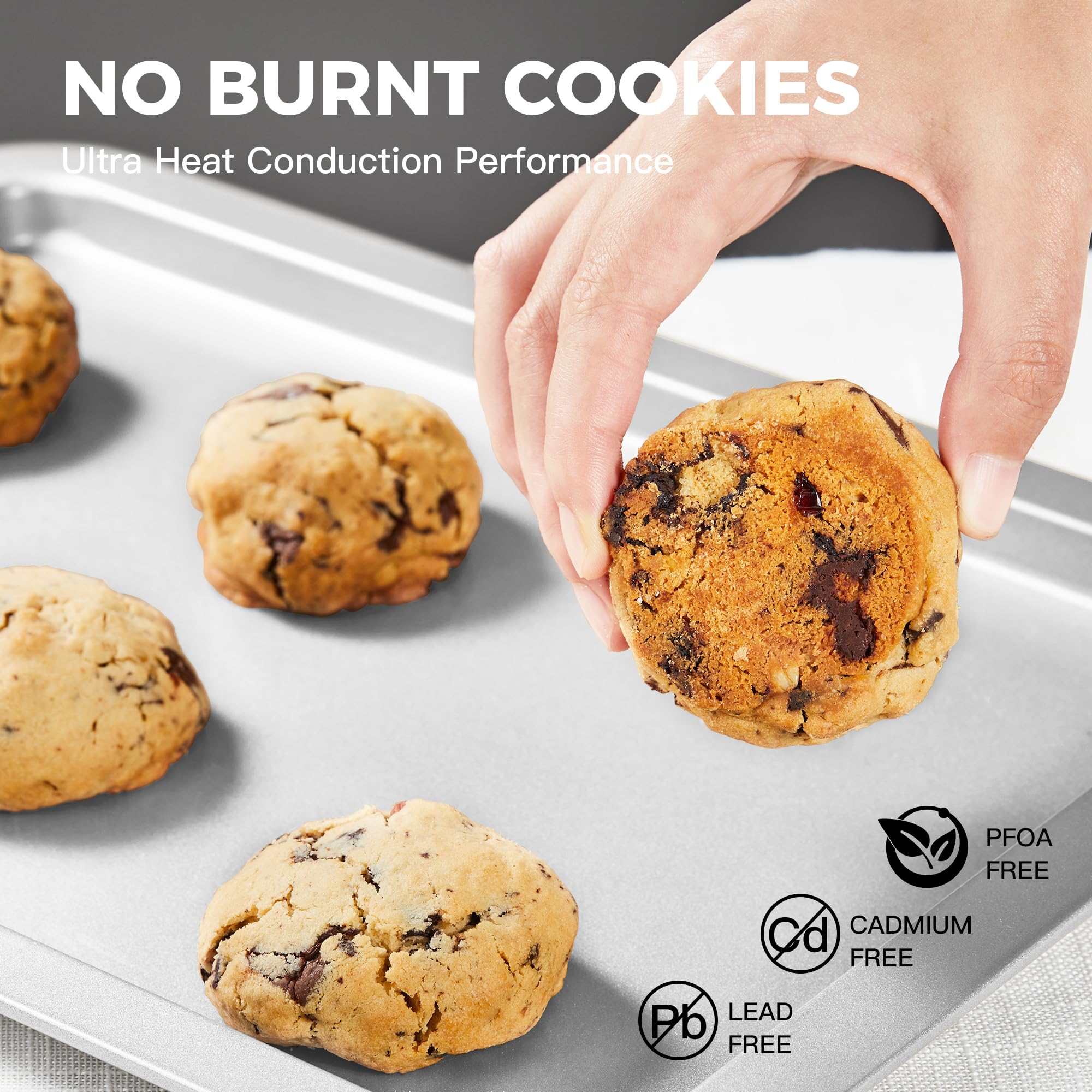 HONGBAKE Cookie Sheet, Baking Sheet Set, Nonstick Oven Pan with Wider Grips,3 Pack, Avoid Too Much Browning -Noble Silver - Image 4