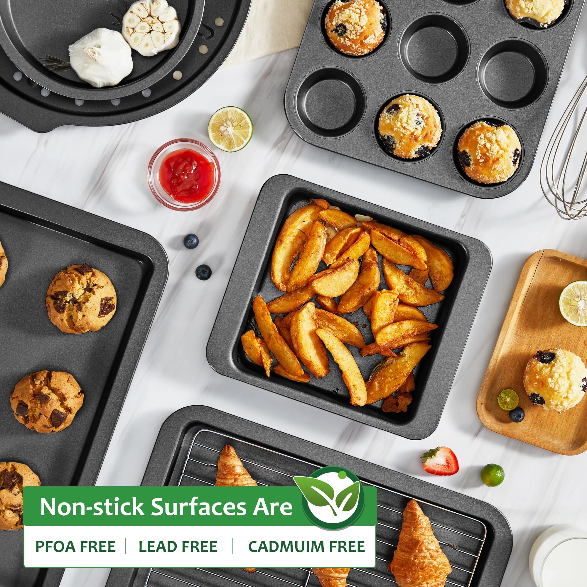 HONGBAKE Muffin Pan with 500 Cupcake Liners, Nonstick Cup Cake Tin for Baking,Premium 12 Cup Cheesecake Trays - Dark Grey - Image 3