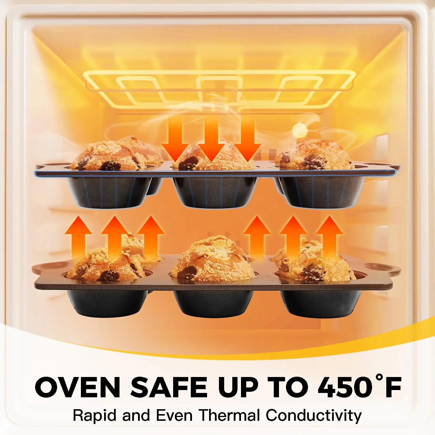 HONGBAKE Nonstick Jumbo Muffin Pan, 2 Pack Large Cupcake Tin for Baking, Cup Cake Tray, 3.5dia, 6 Cup, Premium, Extra Thick, Dishwasher Safe - Image 2