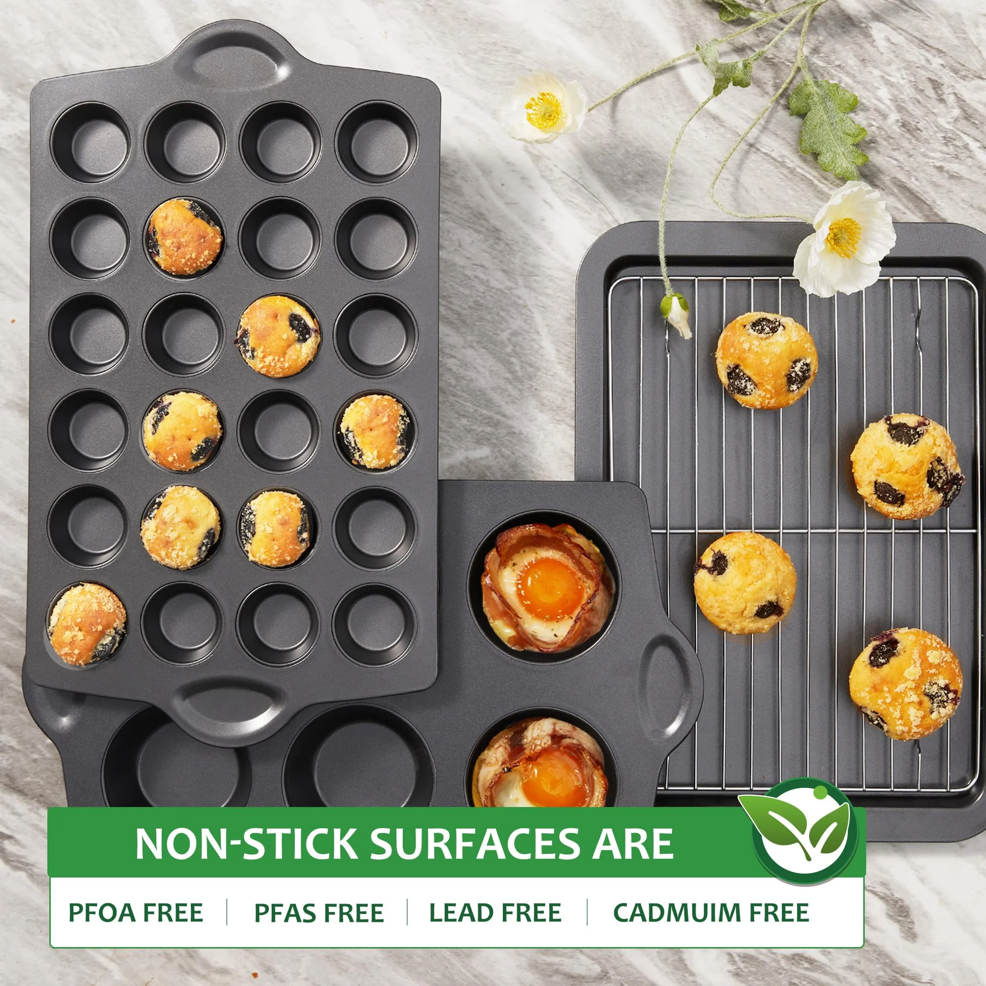 HONGBAKE Nonstick Jumbo Muffin Pan, 2 Pack Large Cupcake Tin for Baking, Cup Cake Tray, 3.5dia, 6 Cup, Premium, Extra Thick, Dishwasher Safe - Image 6