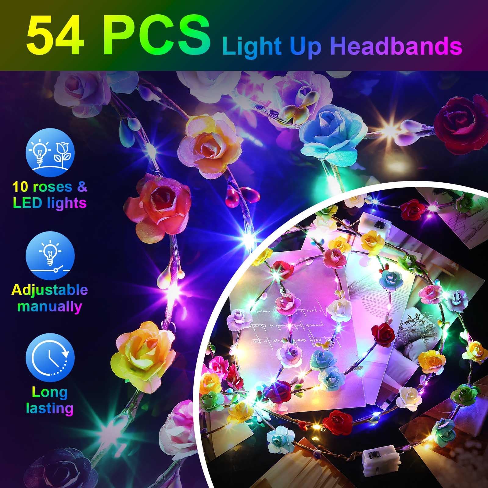 HONLYNE 54 PCS LED Flower Crowns Headbands, Light Up Flower Crowns For Women, Glow in the Dark Headband for Wedding Reception Mardi Gras Cosplay Princess Party Favors Birthday Christmas Halloween - Image 6