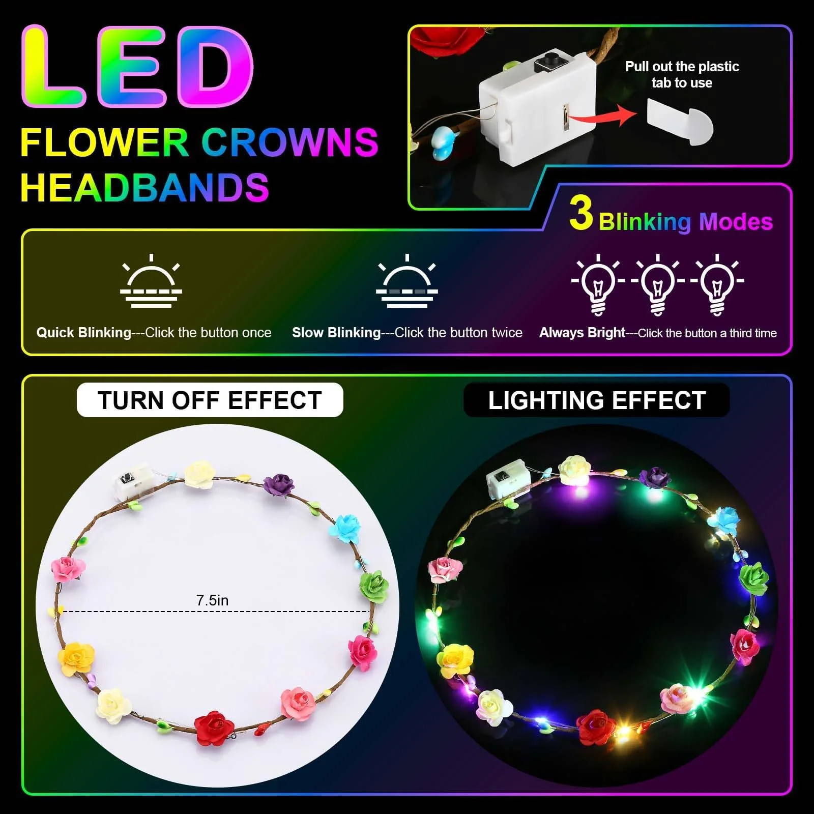 HONLYNE 54 PCS LED Flower Crowns Headbands, Light Up Flower Crowns For Women, Glow in the Dark Headband for Wedding Reception Mardi Gras Cosplay Princess Party Favors Birthday Christmas Halloween - Image 7