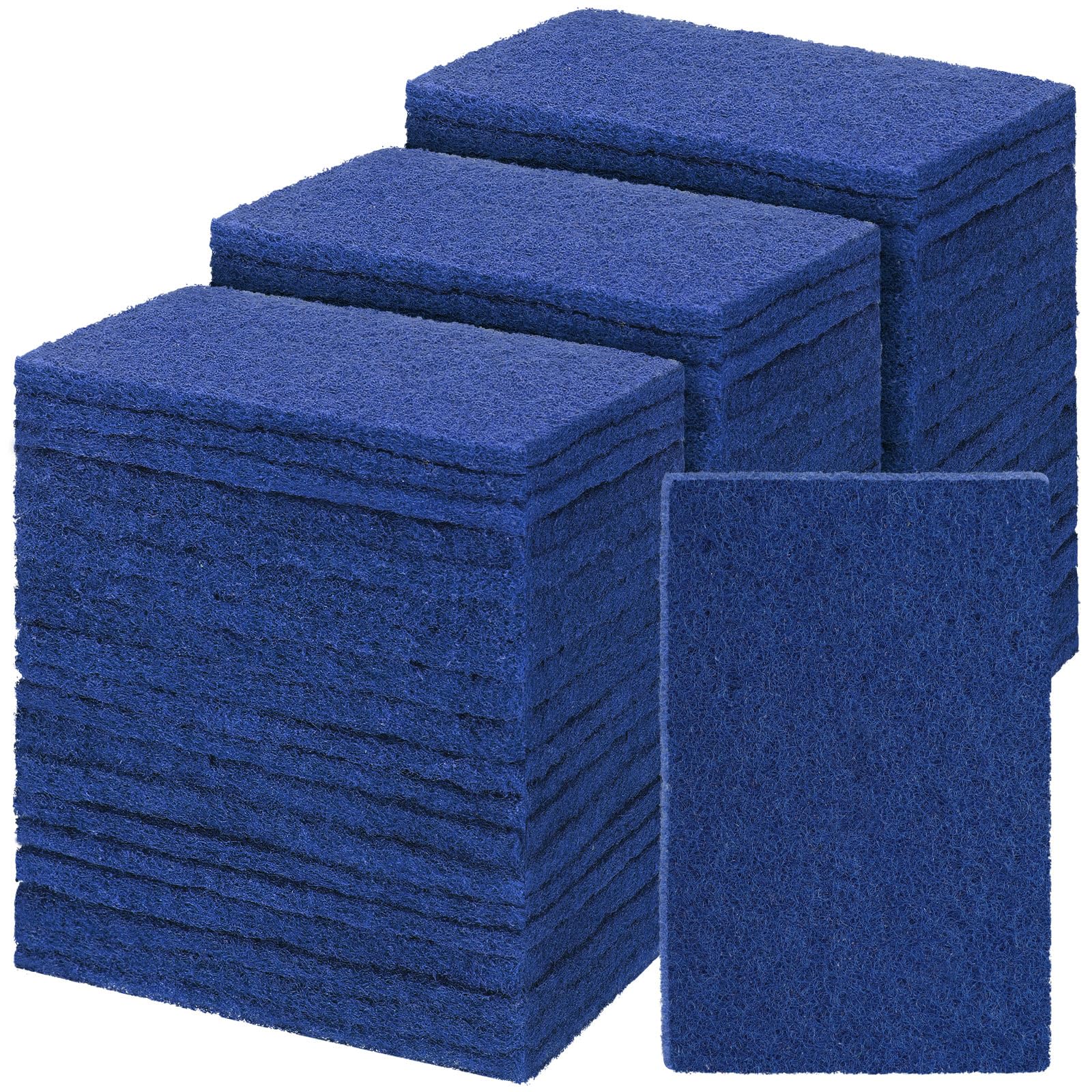 Hoolerry 100 Pcs Heavy Duty Scouring Pads Non Scratch Household Scrub Pads for Cleaning Reusable Pan Scrubber Anti Grease Scrubbing Pads for Dish Kitchen Metal Grills, 4.3 x 3 x 0.3 in (Blue)