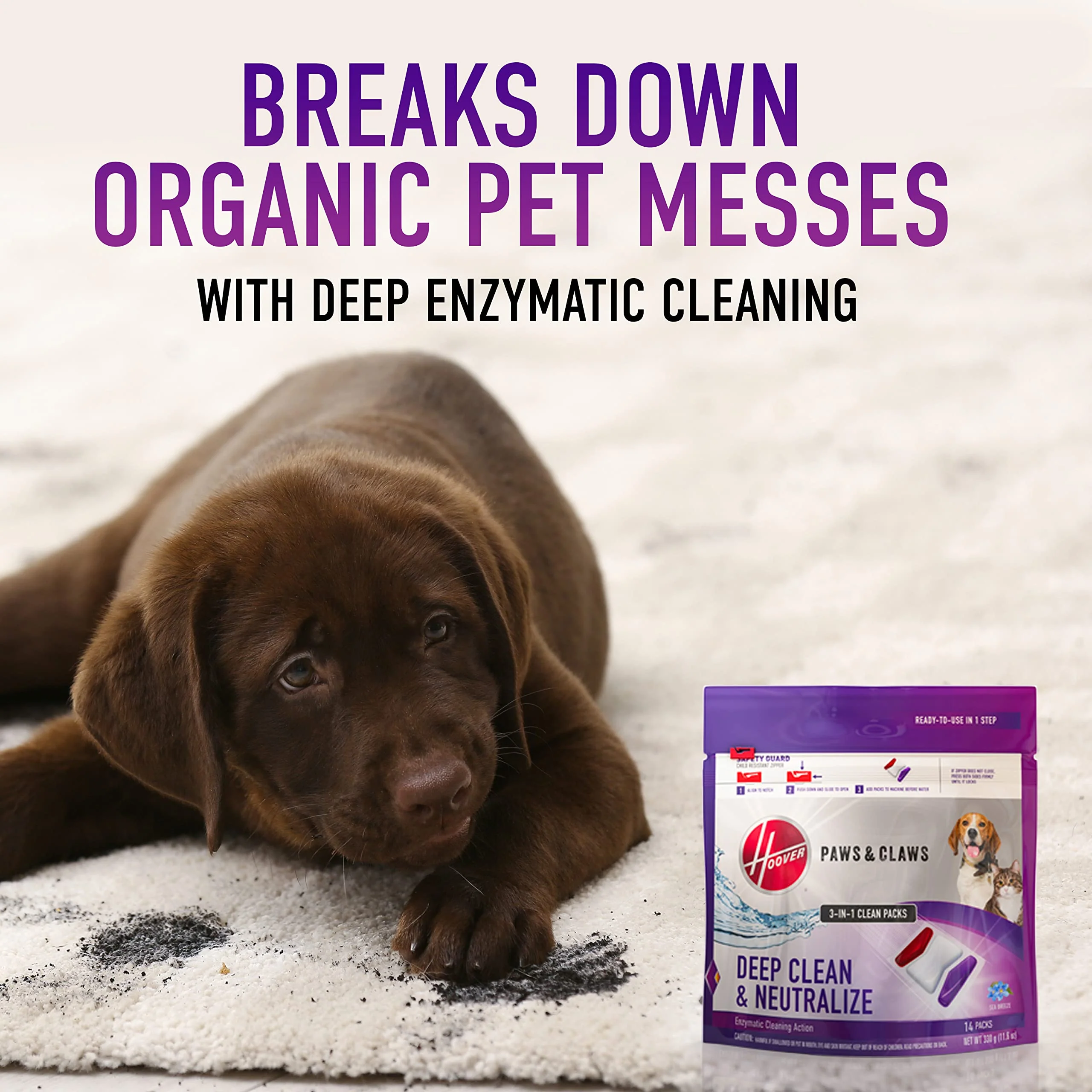 Hoover Paws & Claws Clean Packs, Sea Breeze Scent, Pre-Measured Concentrated Pack Solution, Tackles Tough Pet Messes & Stains, Pair Full Size Carpet Cleaning Machines - Image 2