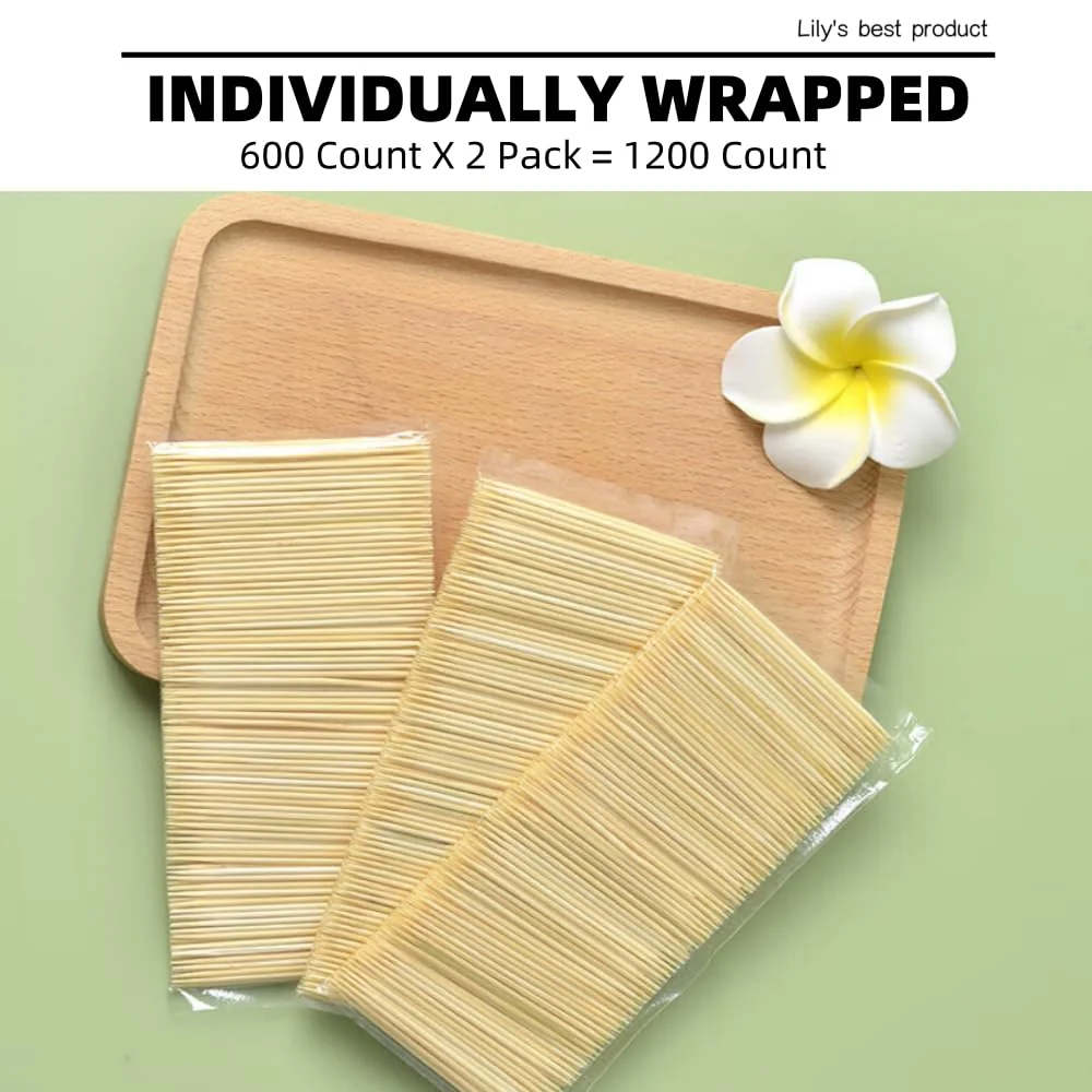 HOPELF Bamboo Toothpicks for Teeth Cleaning, Appetizer, Olive, Barbecue, Fruit, Double-Points Wooden Toothpick.1200 Count - Image 6