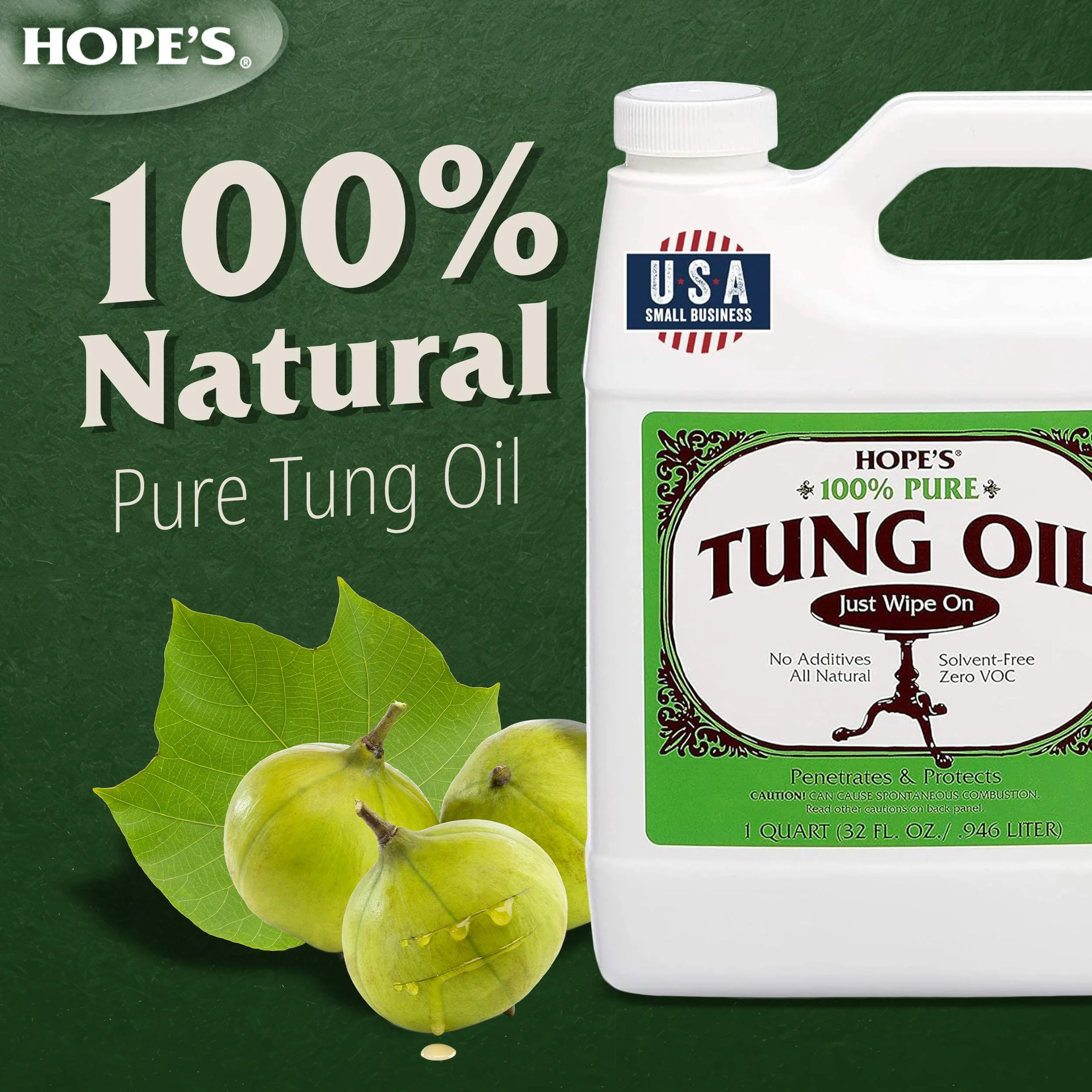 HOPE'S 100% Pure Tung Oil, Food Safe, Premium Waterproof Natural Wood Finish and Sealer for Indoor and Outdoor Projects, 32 Fl Oz, 2 Pack - Image 9