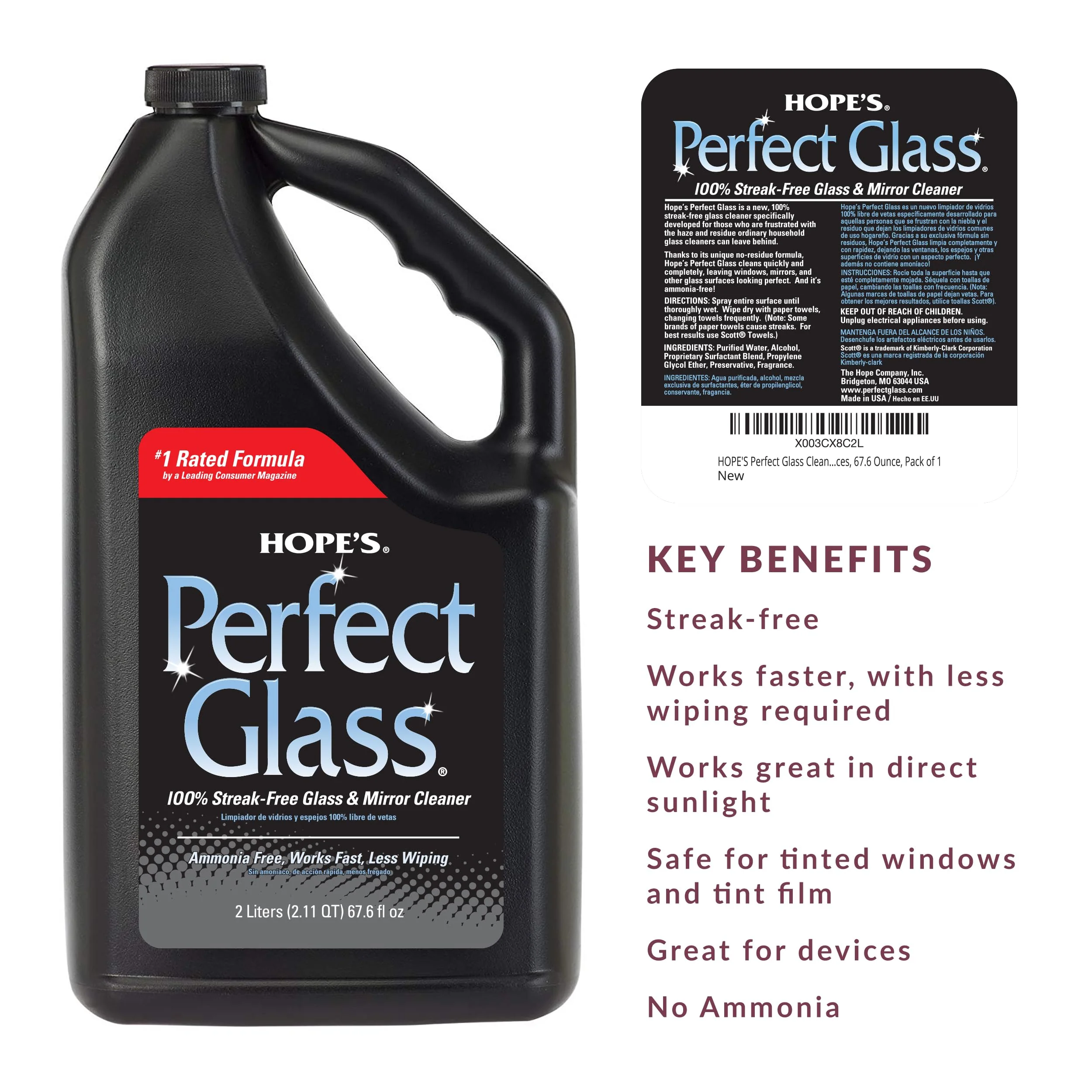 HOPE'S Perfect Glass Cleaner Spray Refill, Streak-Free, Ammonia-Free Window, Mirror, Screen, Tinted Glass, and Shower Door Cleaner, Indoor and Outdoor Glass Surfaces, 67.6 Ounce, Pack of 6 - Image 7