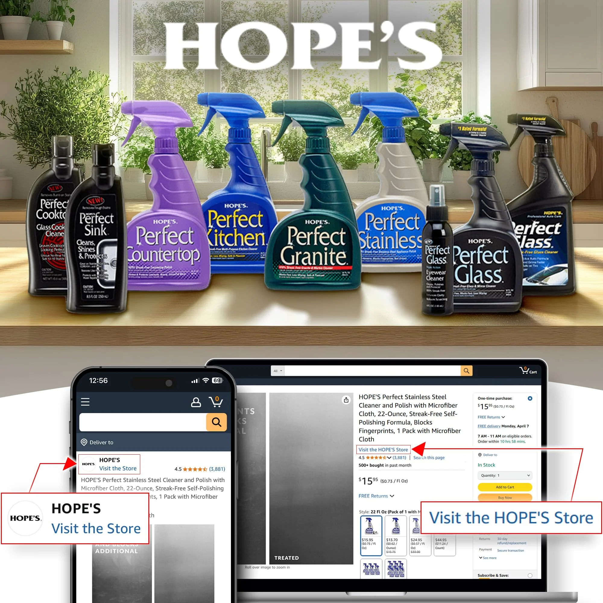 HOPE'S Perfect Kitchen Cleaner Spray - 32 Oz No-Residue All Purpose Cleaning Spray - Multisurface Degreaser for Counters, Stoves, Microwaves, and More - Pet and Home Safe - Pack of 12 - Image 2