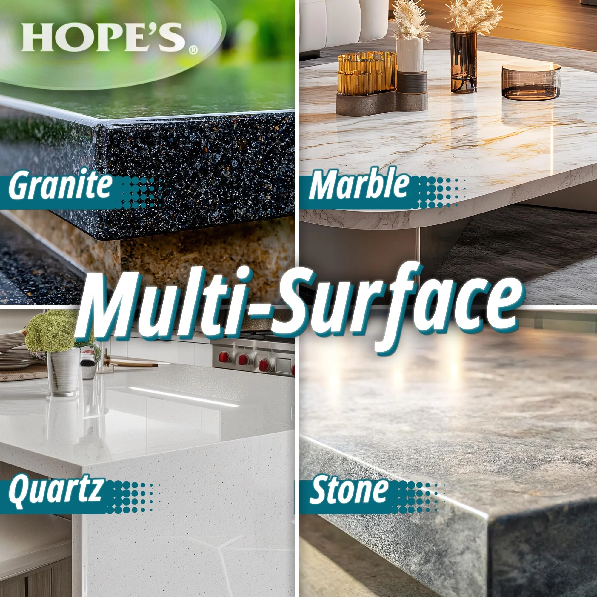 HOPE'S Perfect Quartz Countertop Cleaner, No Hazy Residue, Streak-Free, Safe on Food Contact Surfaces, Fragrance-Free, Sunscreen-Free, Counter Cleaner for All Brands of Quartz, 23 Fl Oz, Pack of 12 - Image 5