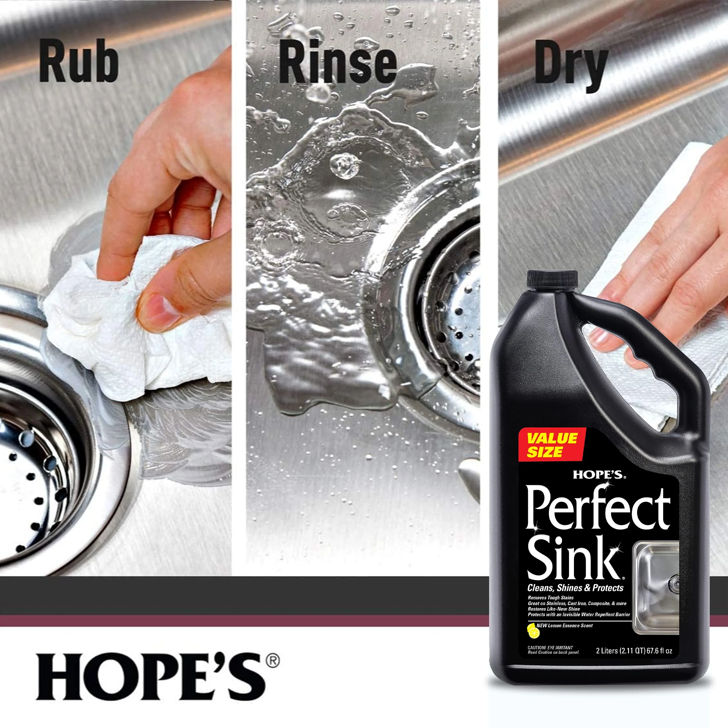 HOPE'S Perfect Sink Cleaner and Polish, Restorative, Water-Repellant, Removes Stains, Ideal for Brushed Stainless Steel, Cast Iron, Porcelain, Corian, Composite, Acrylic, Value Size - Image 5
