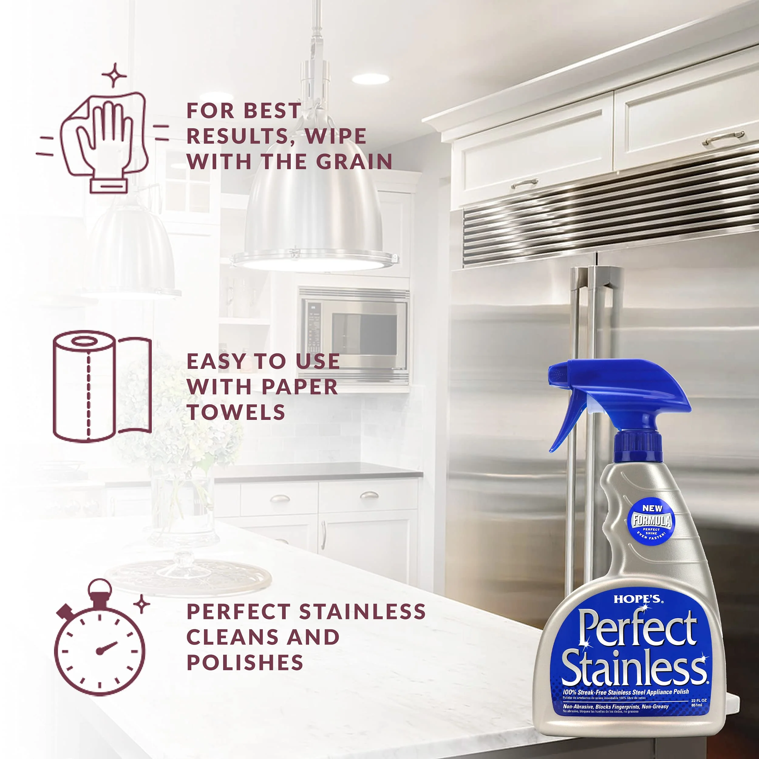 HOPE'S Perfect Stainless Steel Cleaner 22-Ounce, Streak-Free Self-Polishing Formula, Blocks Fingerprints, Pack of 4, 22 Ounce - Image 2