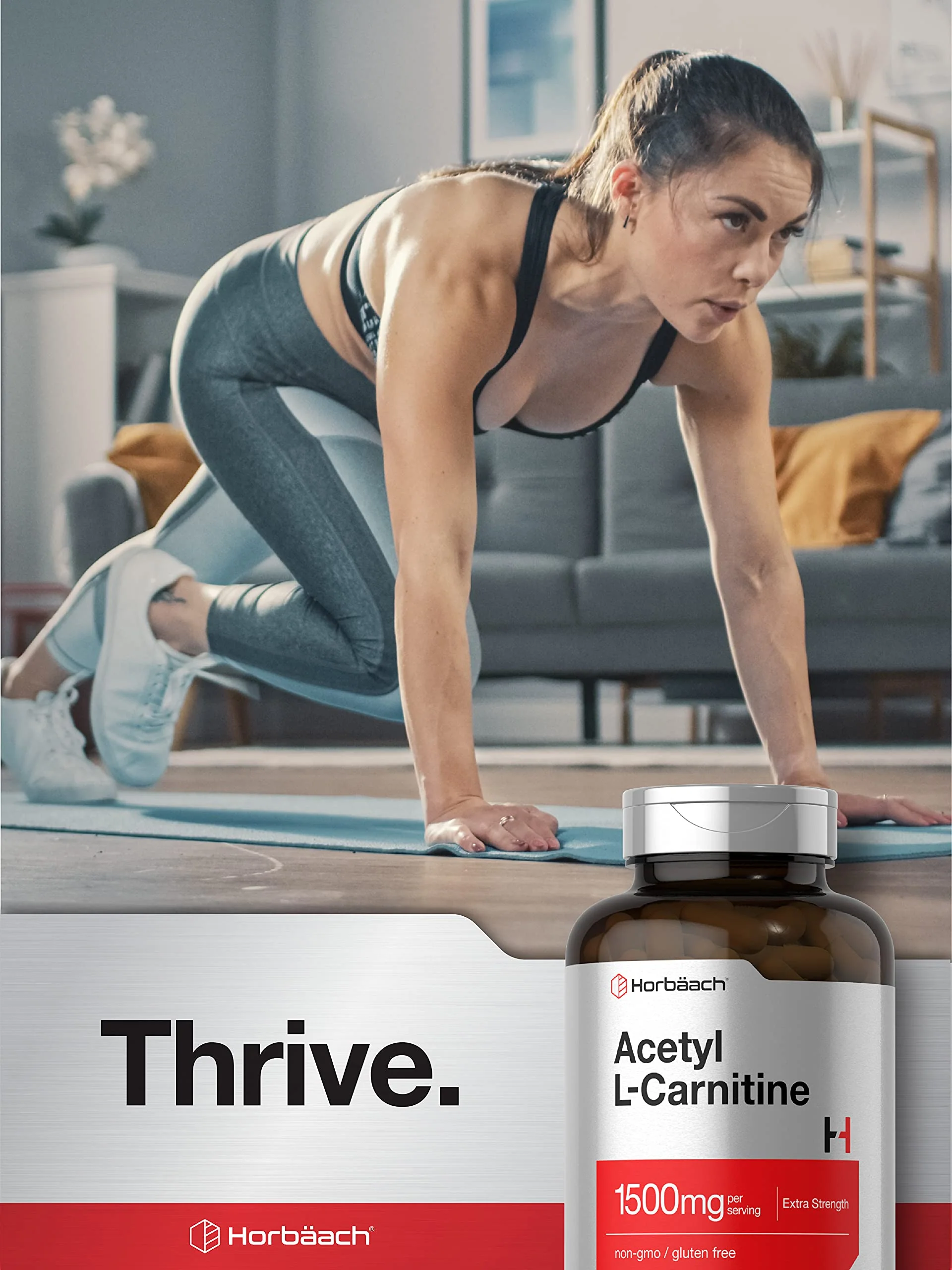 Horbäach Acetyl L-Carnitine 1500mg | 200 Capsules | Extra Strength Supplement | Non-GMO & Gluten Free - Image 3