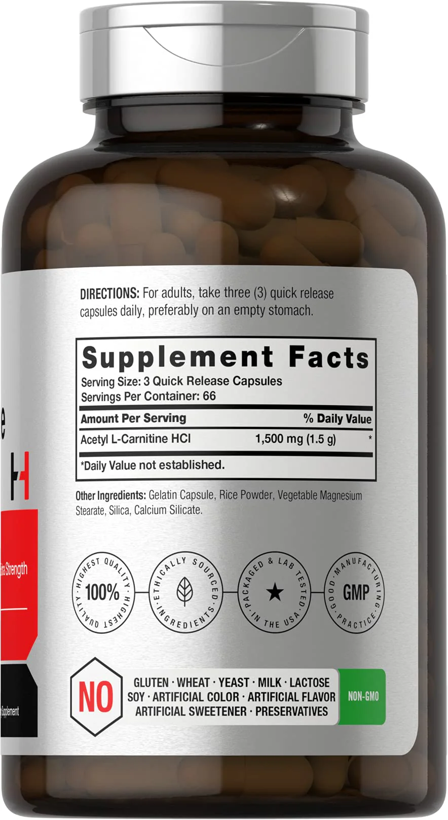 Horbäach Acetyl L-Carnitine 1500mg | 200 Capsules | Extra Strength Supplement | Non-GMO & Gluten Free - Image 7