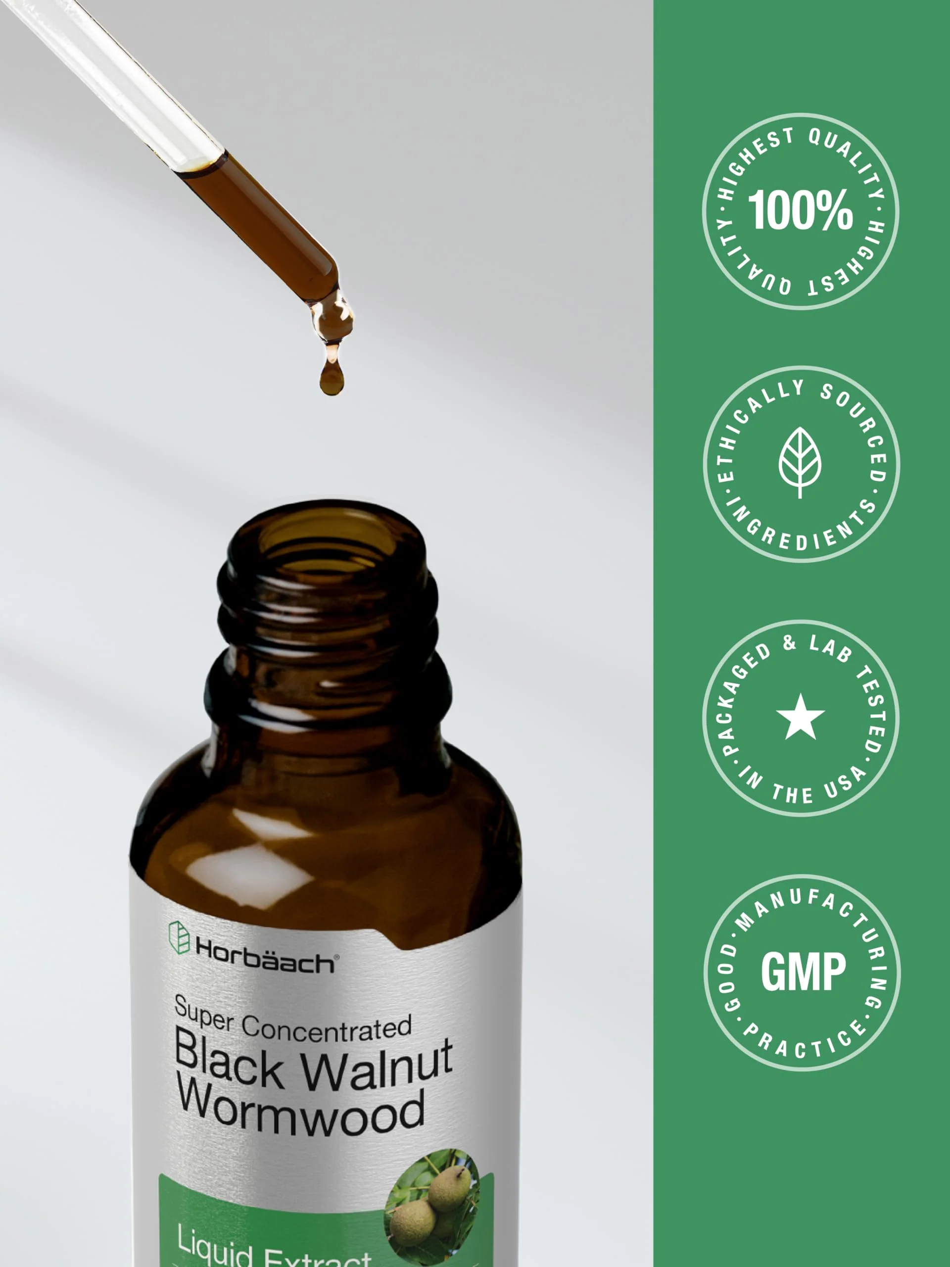 Horbäach Black Walnut Hull Wormwood Extract Tincture | 2 fl oz | Alcohol Free Liquid | Vegetarian, Non-GMO & Gluten Free Supplement - Image 2