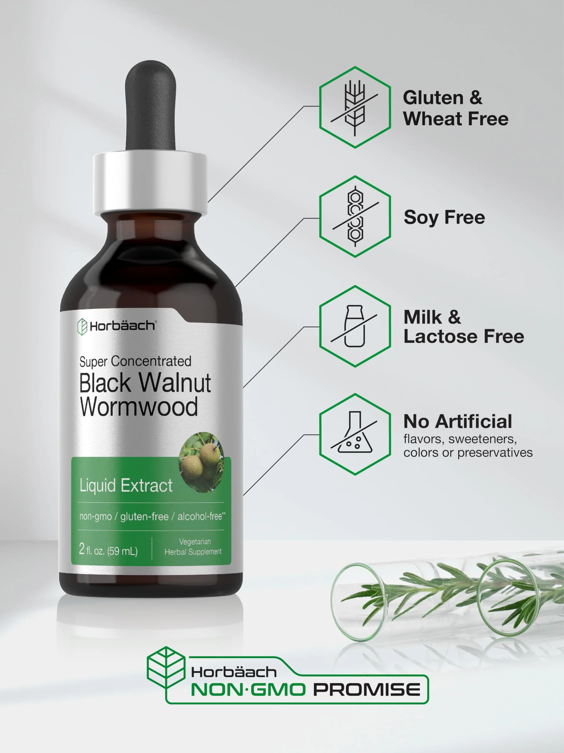Horbäach Black Walnut Hull Wormwood Extract Tincture | 2 fl oz | Alcohol Free Liquid | Vegetarian, Non-GMO & Gluten Free Supplement - Image 4