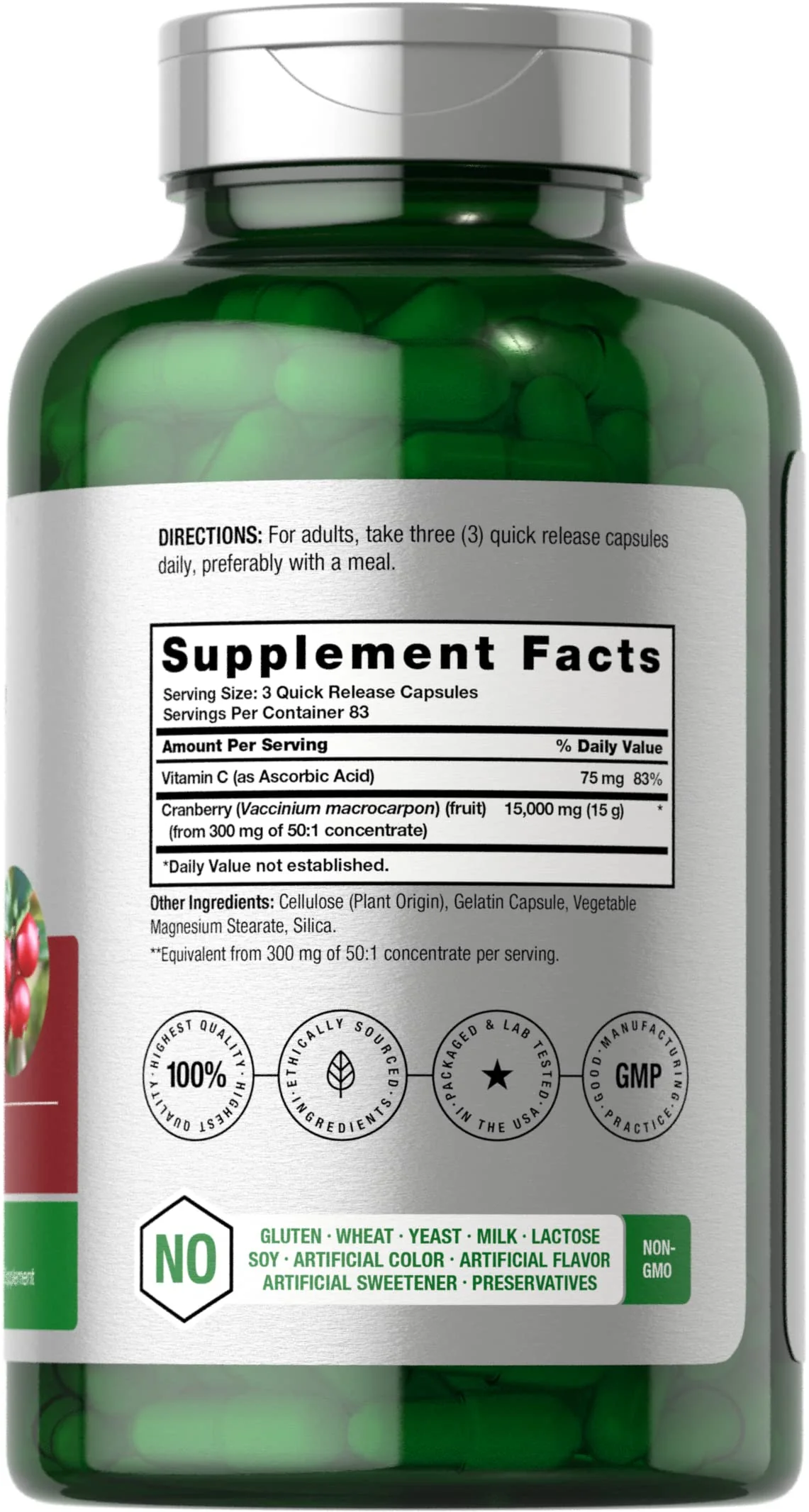 Horbäach Cranberry Pills + Vitamin C | 250 Capsules | Non-GMO and Gluten Free Supplement from Concentrate Extract - Image 7