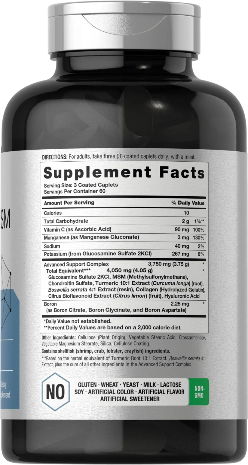 Horbäach Glucosamine Chondroitin MSM | 180 Caplets | with Turmeric | Triple Strength Formula | Non-GMO & Gluten Free Supplement - Image 7