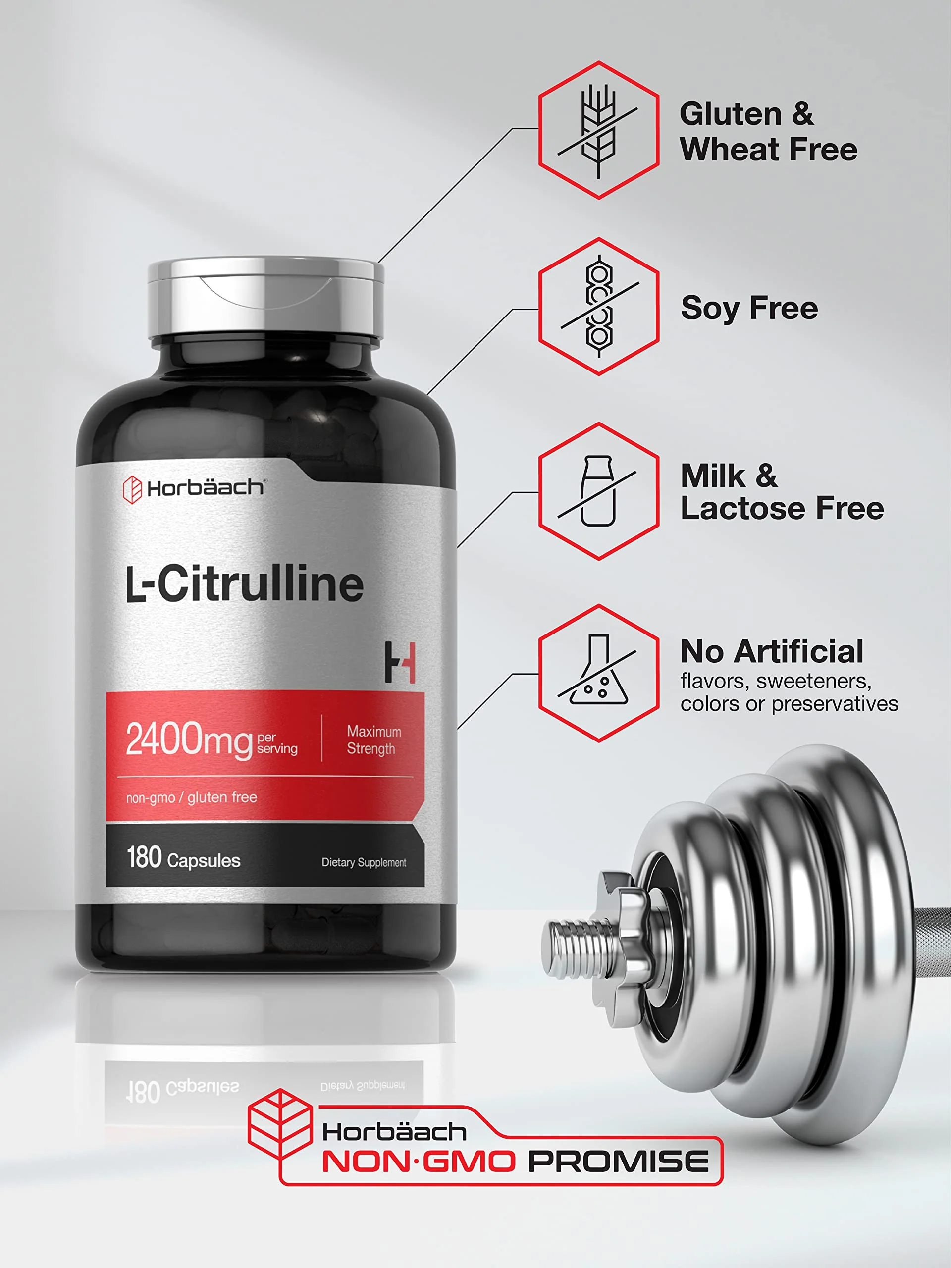 Horbaach L Citrulline Supplement for Men and Women | 2400 mg | 180 Capsules | Maximum Strength and Free Form | Non-GMO, Gluten Free - Image 5