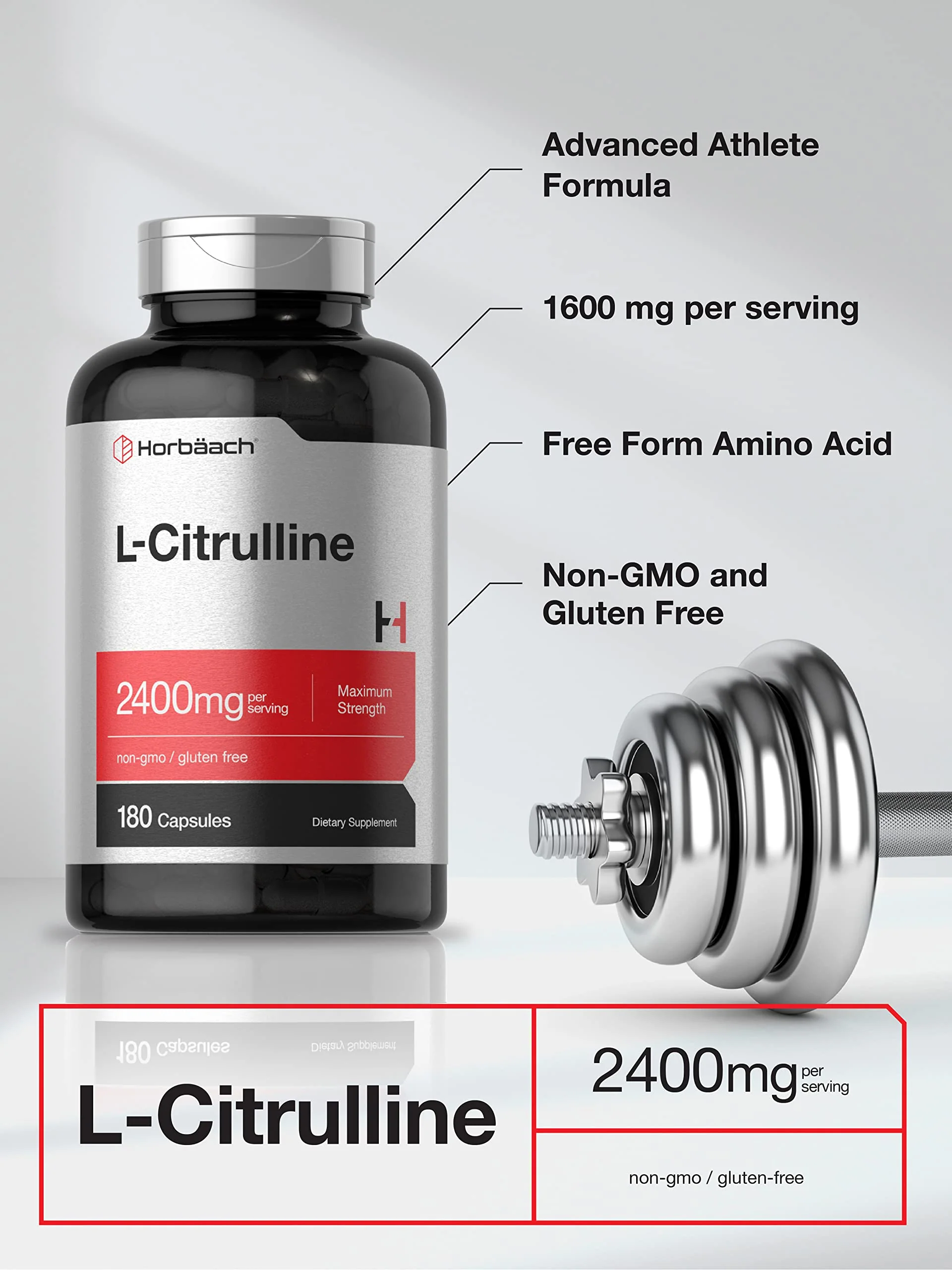 Horbaach L Citrulline Supplement for Men and Women | 2400 mg | 180 Capsules | Maximum Strength and Free Form | Non-GMO, Gluten Free - Image 6