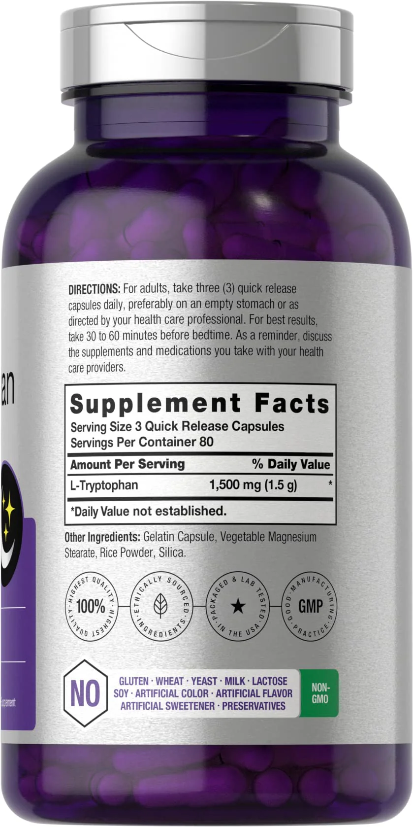 Horbäach L Tryptophan 1500mg Capsules | 240 Count | Nighttime Formula | Non-GMO, Gluten Free Supplement - Image 7