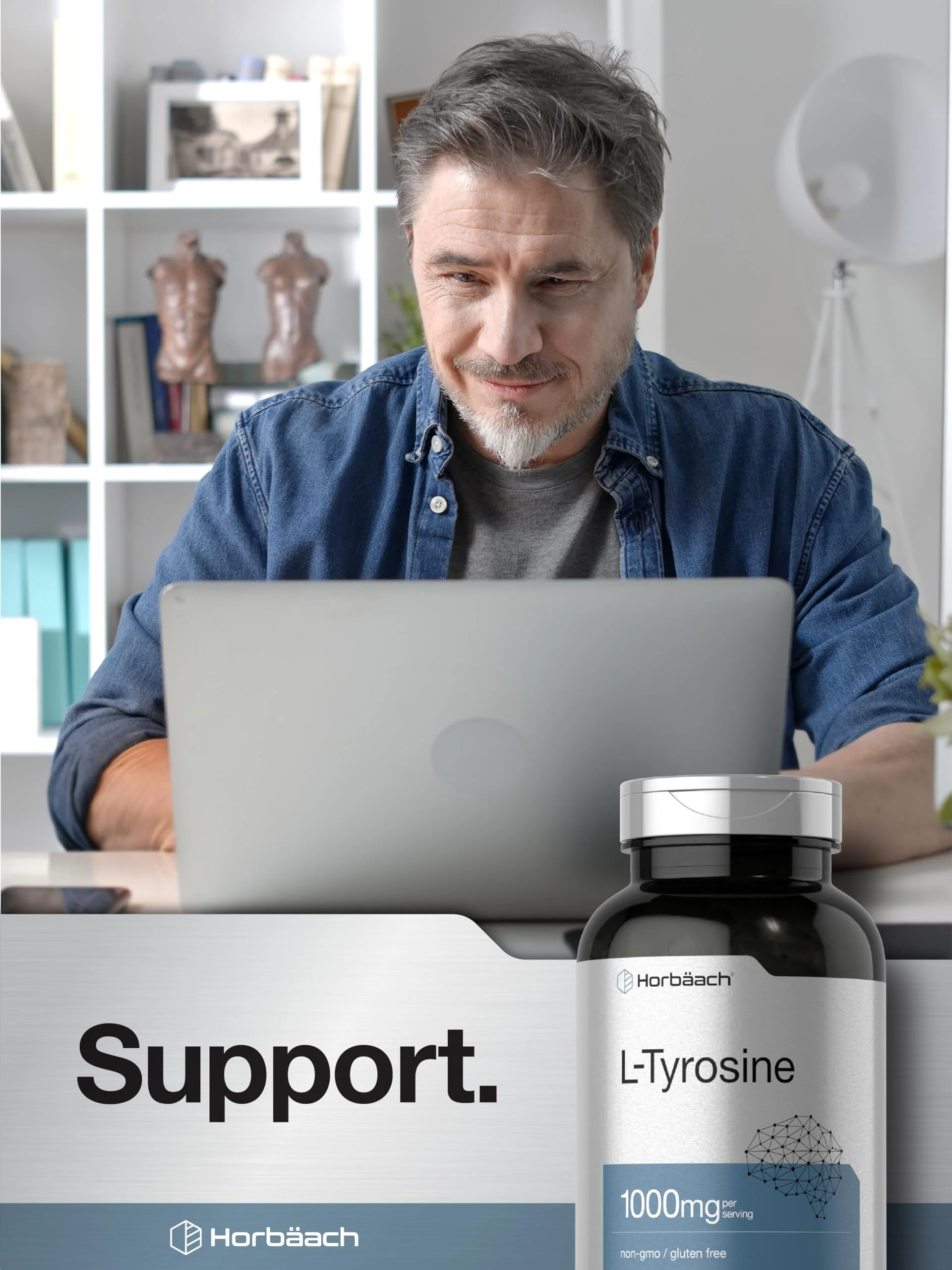 Horbäach L-Tyrosine Supplement | 1000mg | 250 Capsules | Non-GMO and Gluten Free Formula - Image 3