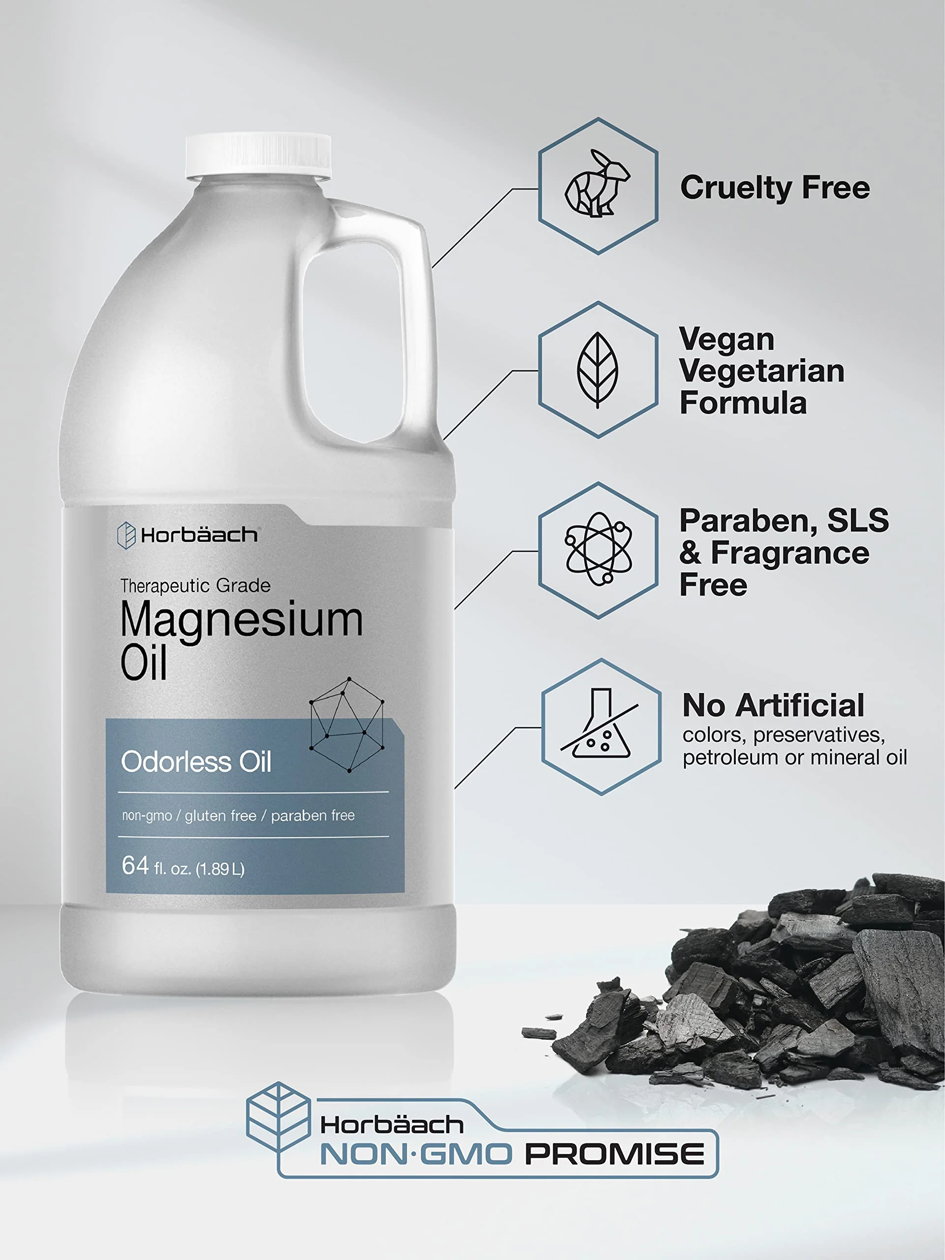 Horbäach Magnesium Oil | 64 fl. oz | Therapeutic Grade | Vegetarian, Non-GMO, Gluten Free, and Paraben Free Odorless Formula - Image 5