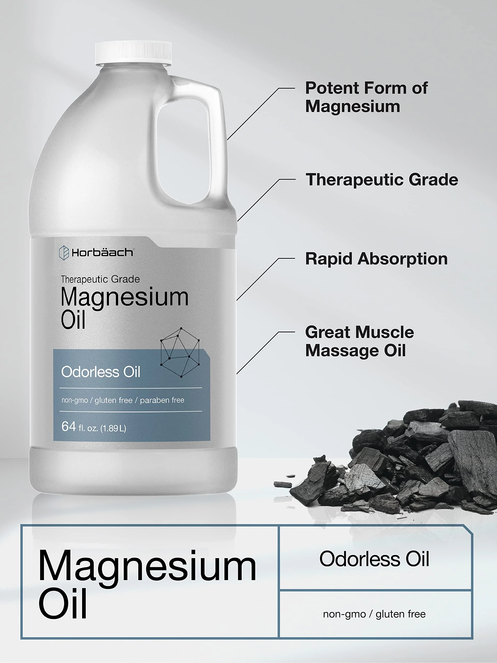 Horbäach Magnesium Oil | 64 fl. oz | Therapeutic Grade | Vegetarian, Non-GMO, Gluten Free, and Paraben Free Odorless Formula - Image 6