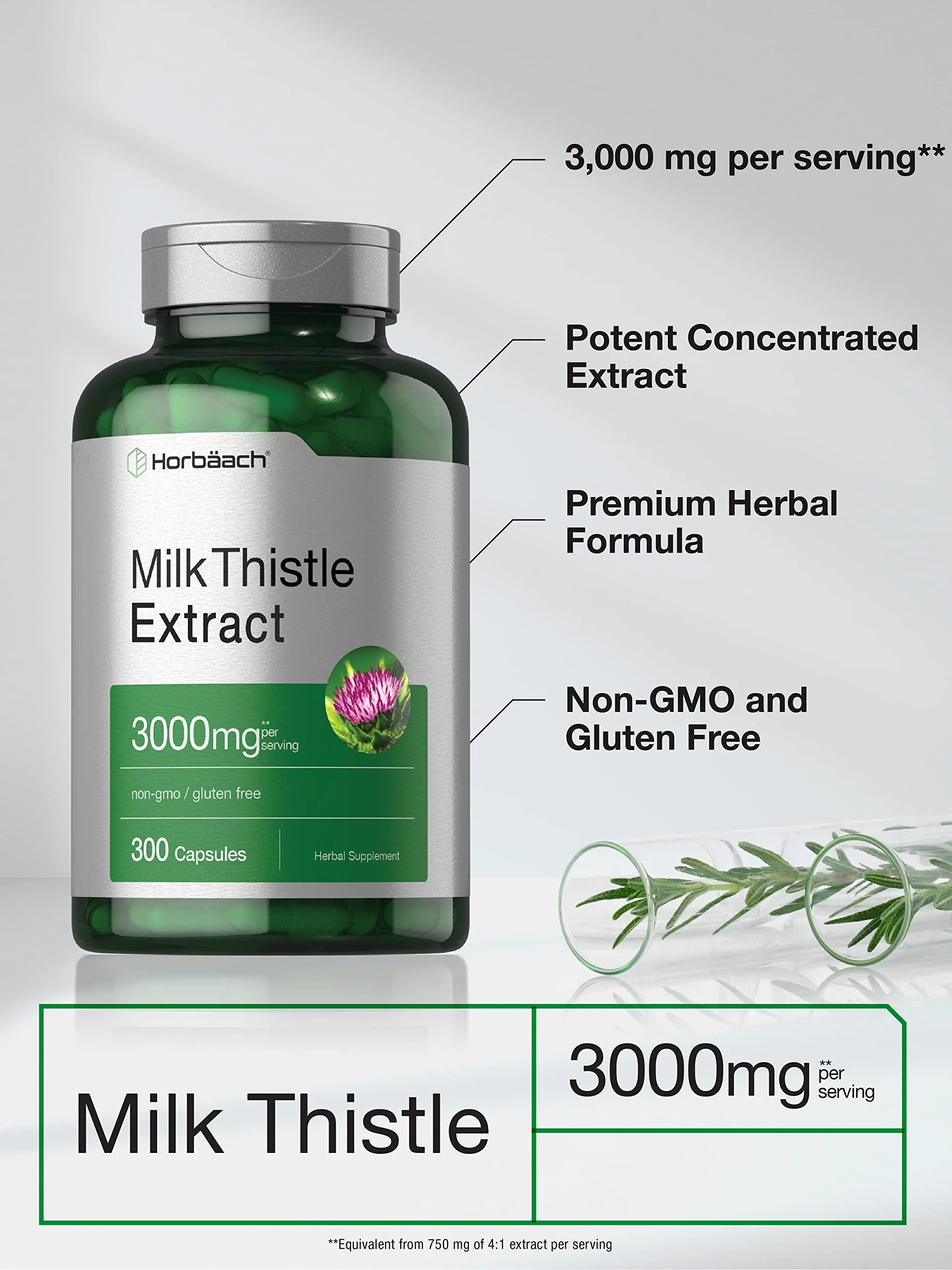 Horbäach Milk Thistle Supplement | 300 Capsules | Herbal Extract | Non-GMO, Gluten Free - Image 6