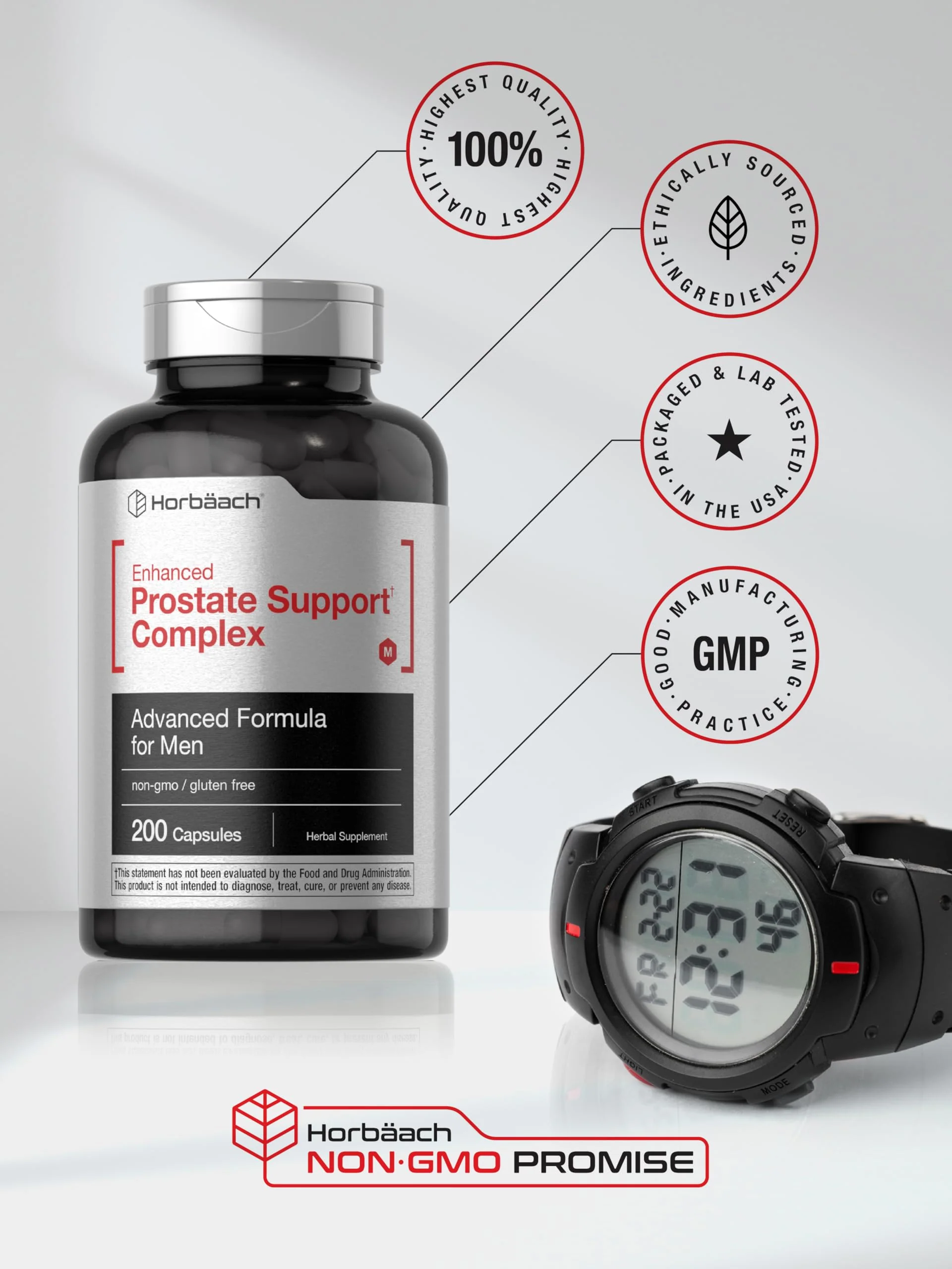 Horbaach Prostate Supplement for Men | 200 Capsules | Enhanced Complex with Saw Palmetto, Pygeum, Stinging Nettle | Non-GMO and Gluten Free - Image 4