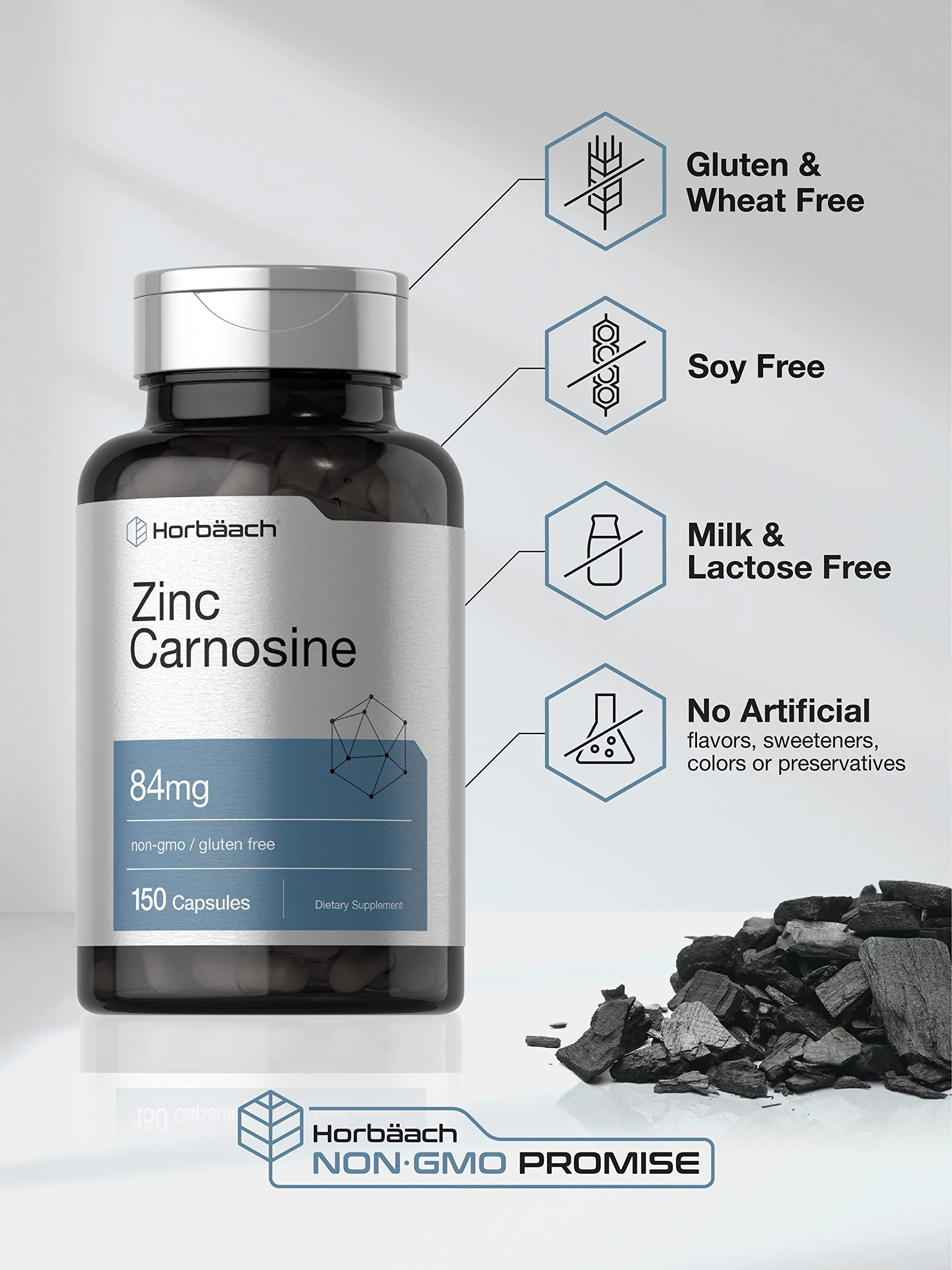 Horbäach Zinc Carnosine Supplement | 84mg per Capsule | 150 Count | Non-GMO & Gluten Free - Image 5