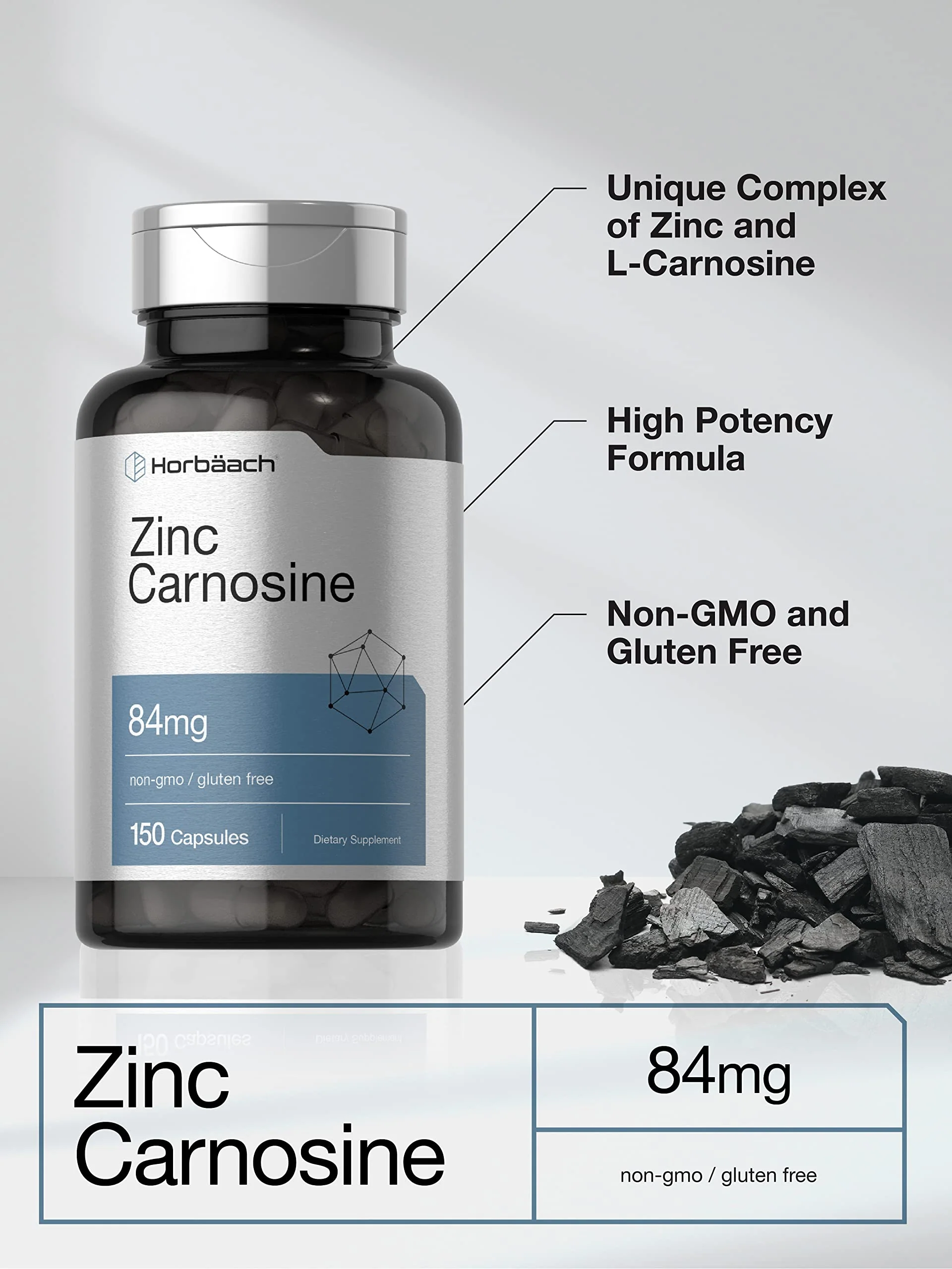 Horbäach Zinc Carnosine Supplement | 84mg per Capsule | 150 Count | Non-GMO & Gluten Free - Image 6