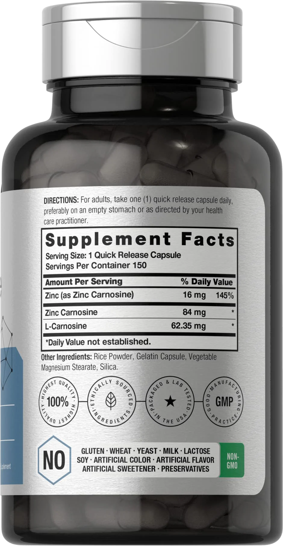 Horbäach Zinc Carnosine Supplement | 84mg per Capsule | 150 Count | Non-GMO & Gluten Free - Image 7