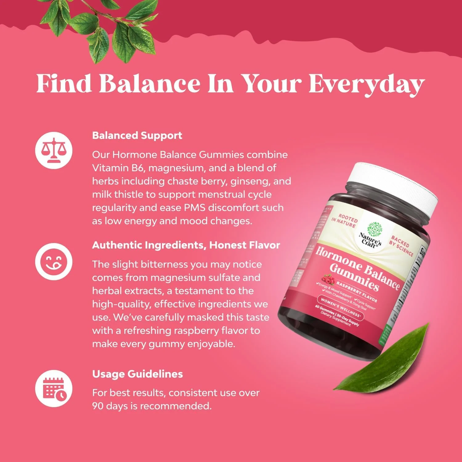 Hormone Balance for Women Gummies of All Ages - PMS Support Supplement for Women to Regulate Menstrual Cycle & Hormonal Balance Menopause & Mood Swings with Vitamin B6 & Dong Quai - 60 Chews - 3 pack - Image 6