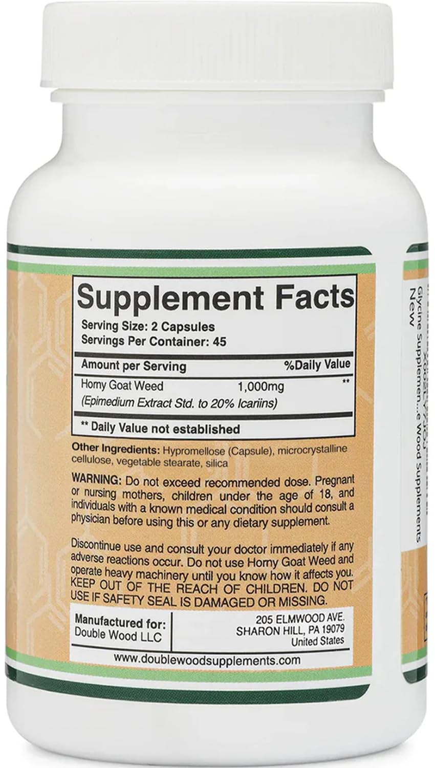 Horny Goat Weed for Men and Women - No Fillers (Max Strength Epimedium Std. to 20% Icariins) 1,000mg per Serving, 90 Capsules (Male Enhancing Supplement) by Double Wood - Image 4