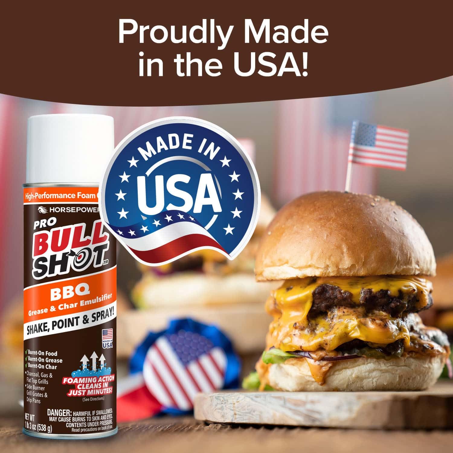 Horsepower Bull Shot BBQ MAX Pro Super-Concentrated Foaming Grill Cleaner, AS SEEN ON TV, Made in USA, Shake, Point & Spray, Emulsifies Grease & Char on Grills, Stove Burners, Drip Pans & More - Image 2